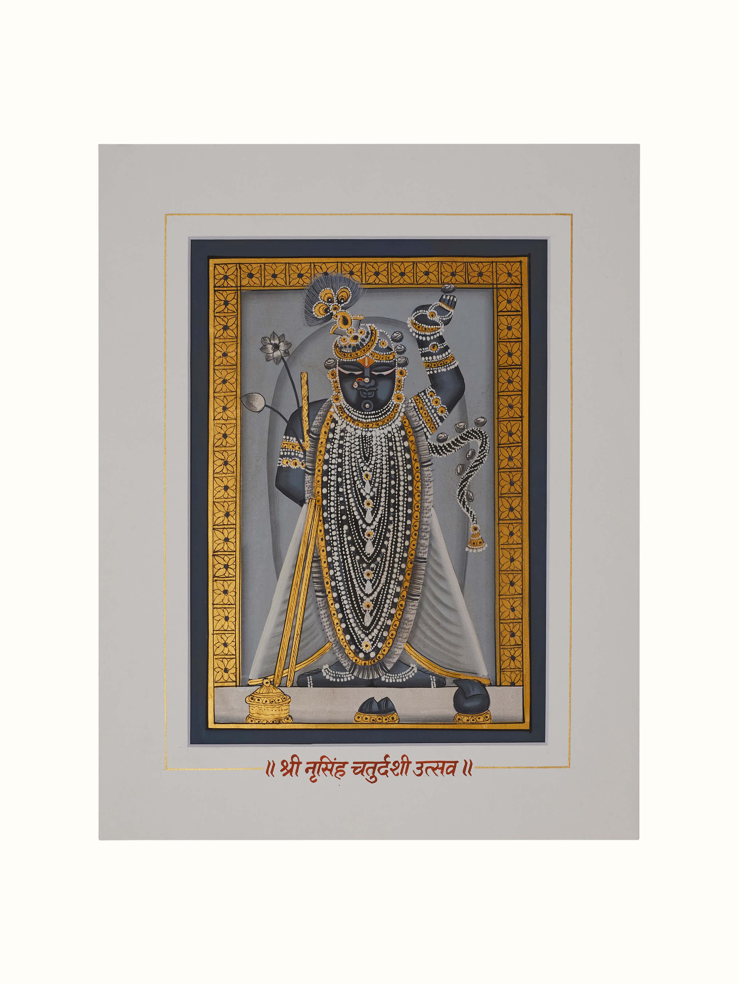 Front view of Pichwai Shreenathji Painting (24 pcs) highlighting the richness of the colors and detailed artwork.