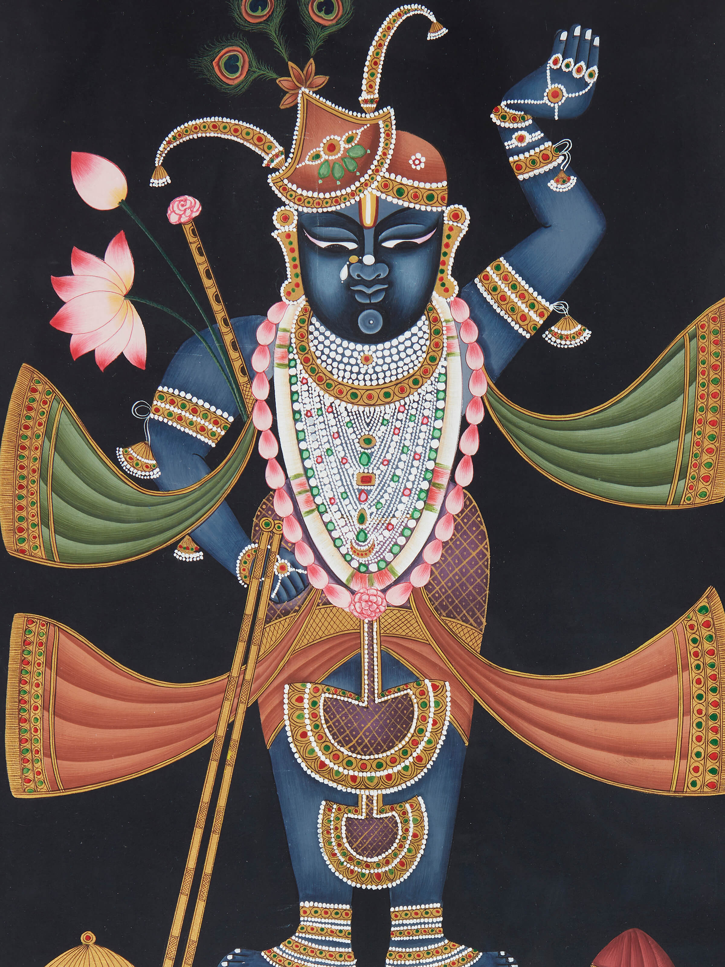 Close-up of Pichwai Shreenathji painting, highlighting the fine details and ornate design.
