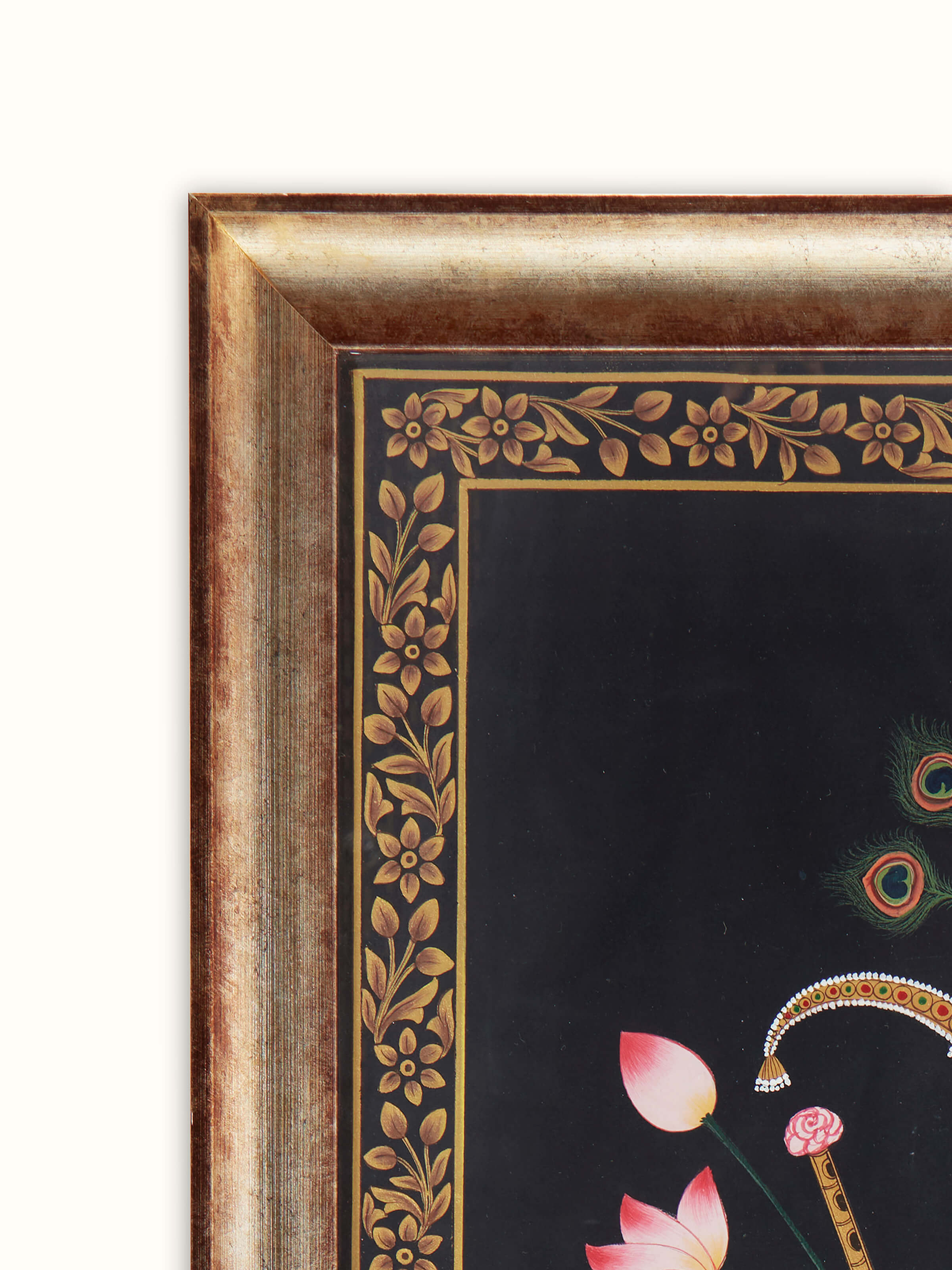 Side view of Pichwai Shreenathji painting, showcasing the depth and texture of the artwork.