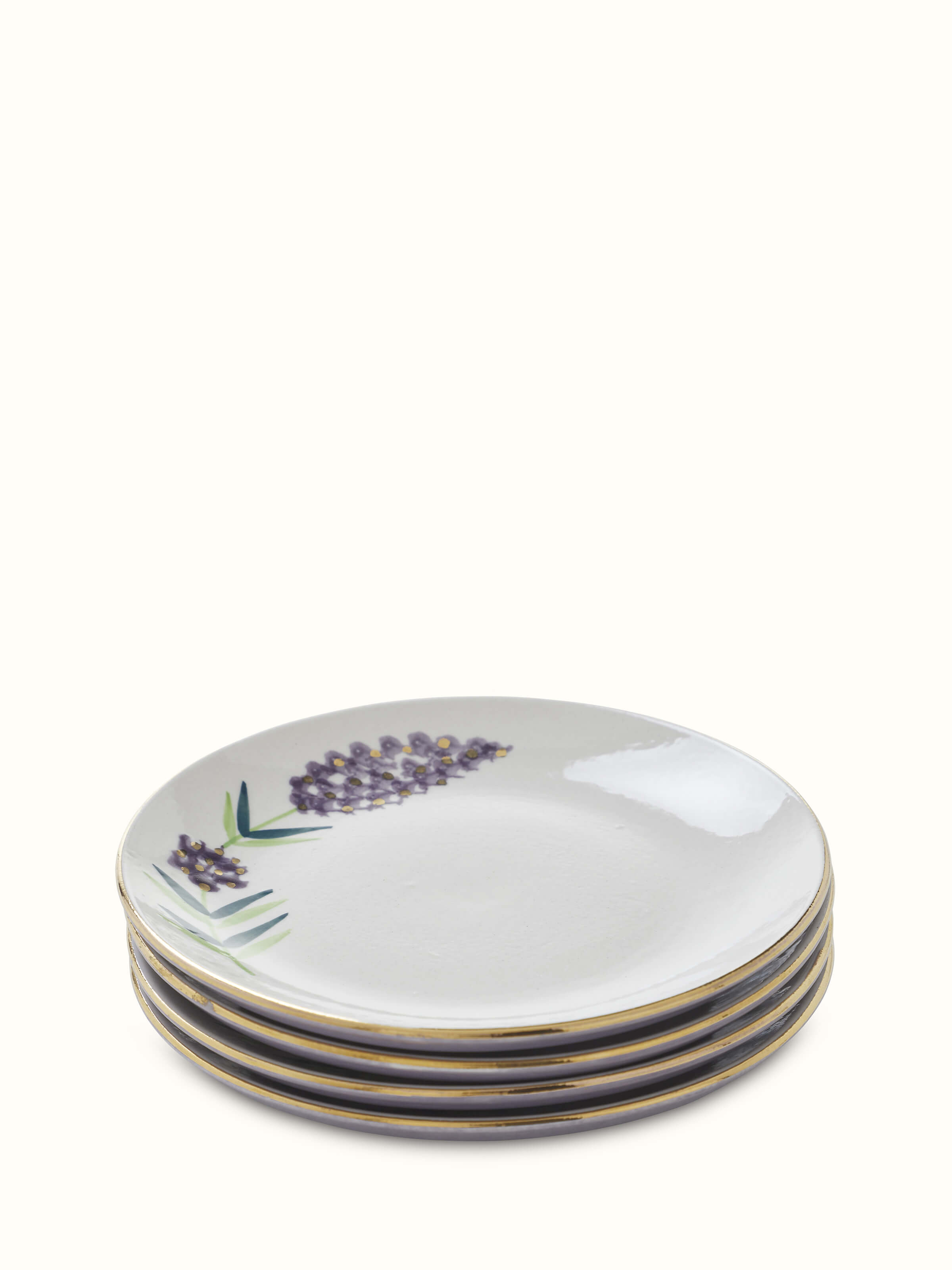 Full view of Khurja Pottery Stoneware Salad Plates (4 pcs), displaying their elegant design and rich color