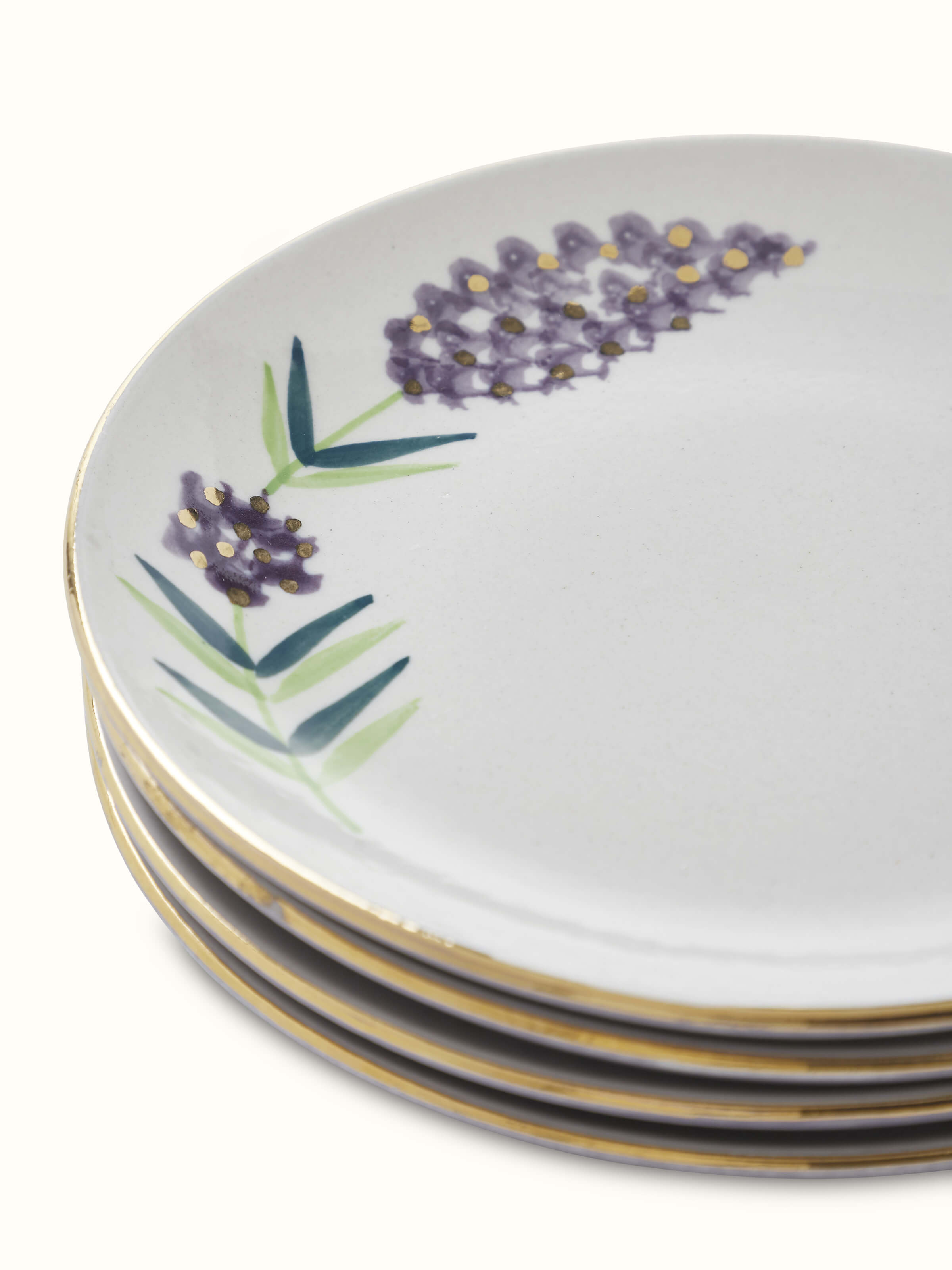 Full view of Khurja Pottery Stoneware Salad Plates (4 pcs), displaying the plates arranged to show their size and design