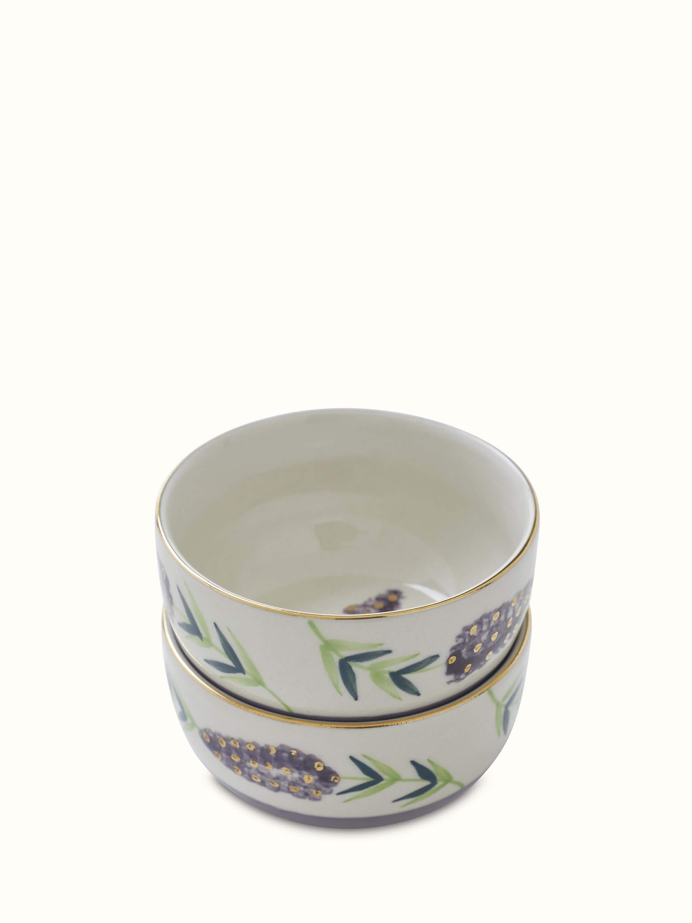 Front view of Khurja Pottery Stoneware Soup Bowls (2 pcs) showing traditional design