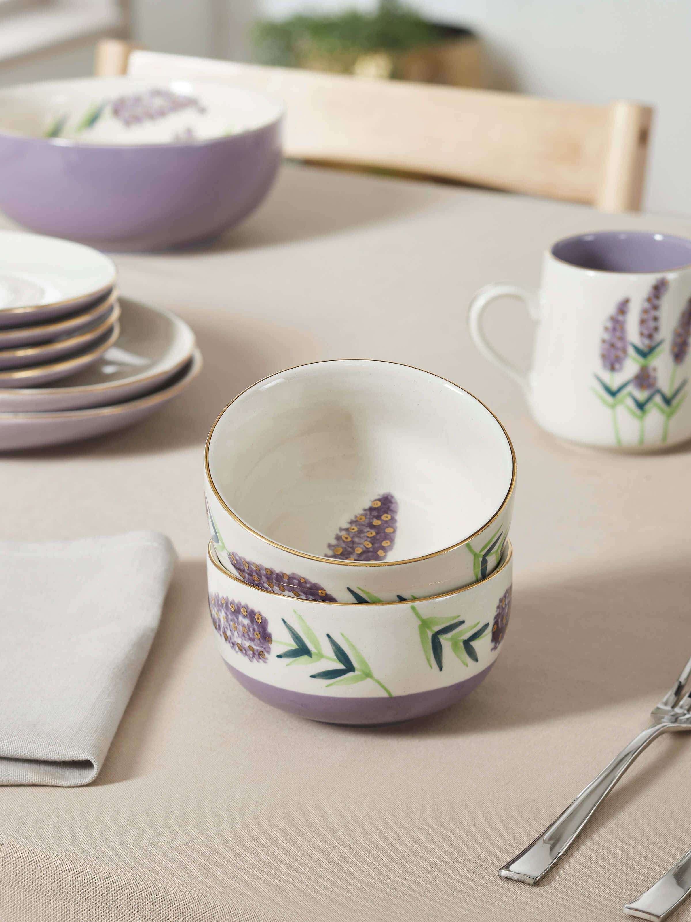 Side view of Khurja Pottery Stoneware Soup Bowls (2 pcs) highlighting ceramic work