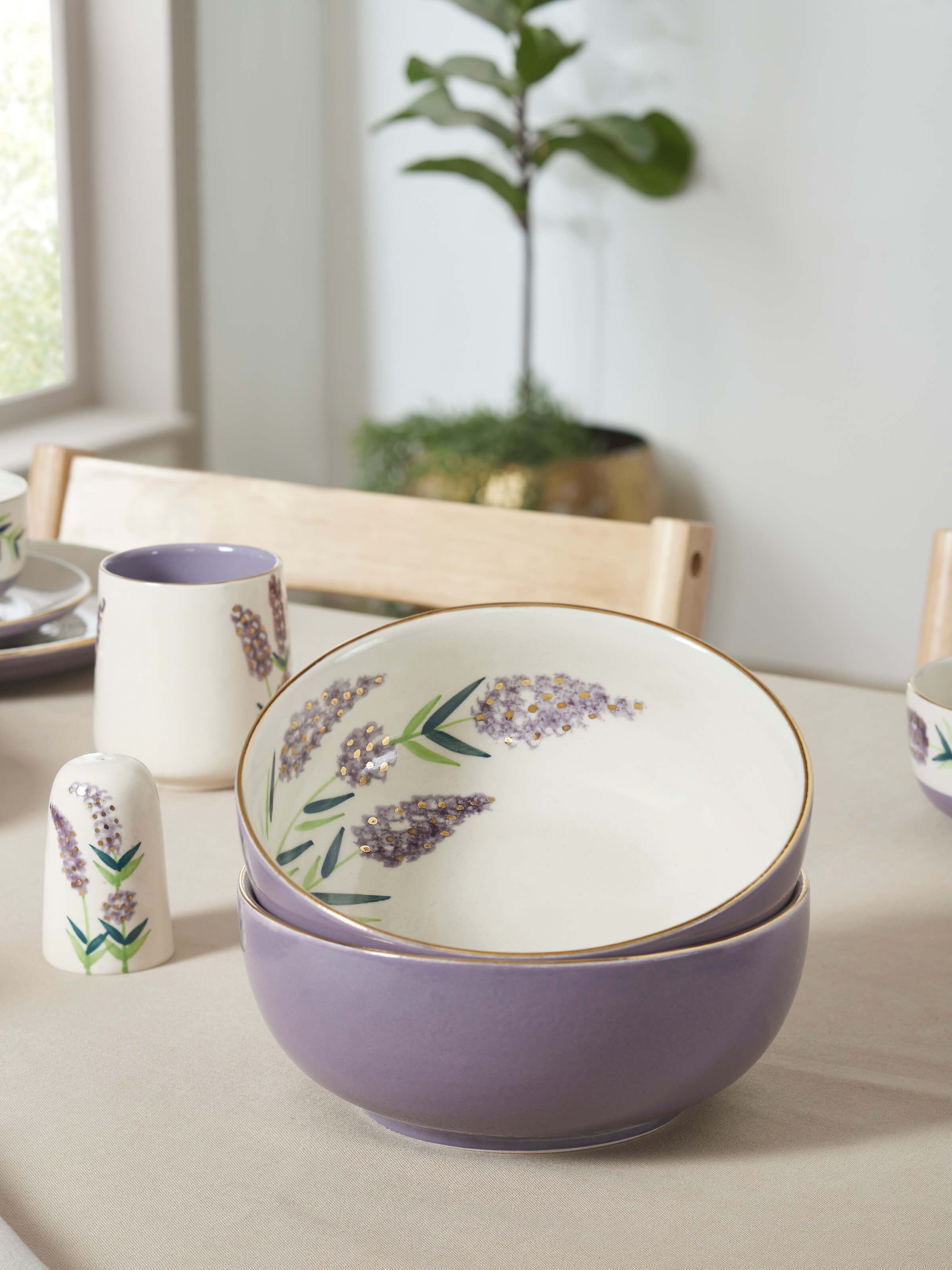 Top view of Khurja pottery stoneware serving bowls (2 pcs) highlighting hand-painted designs