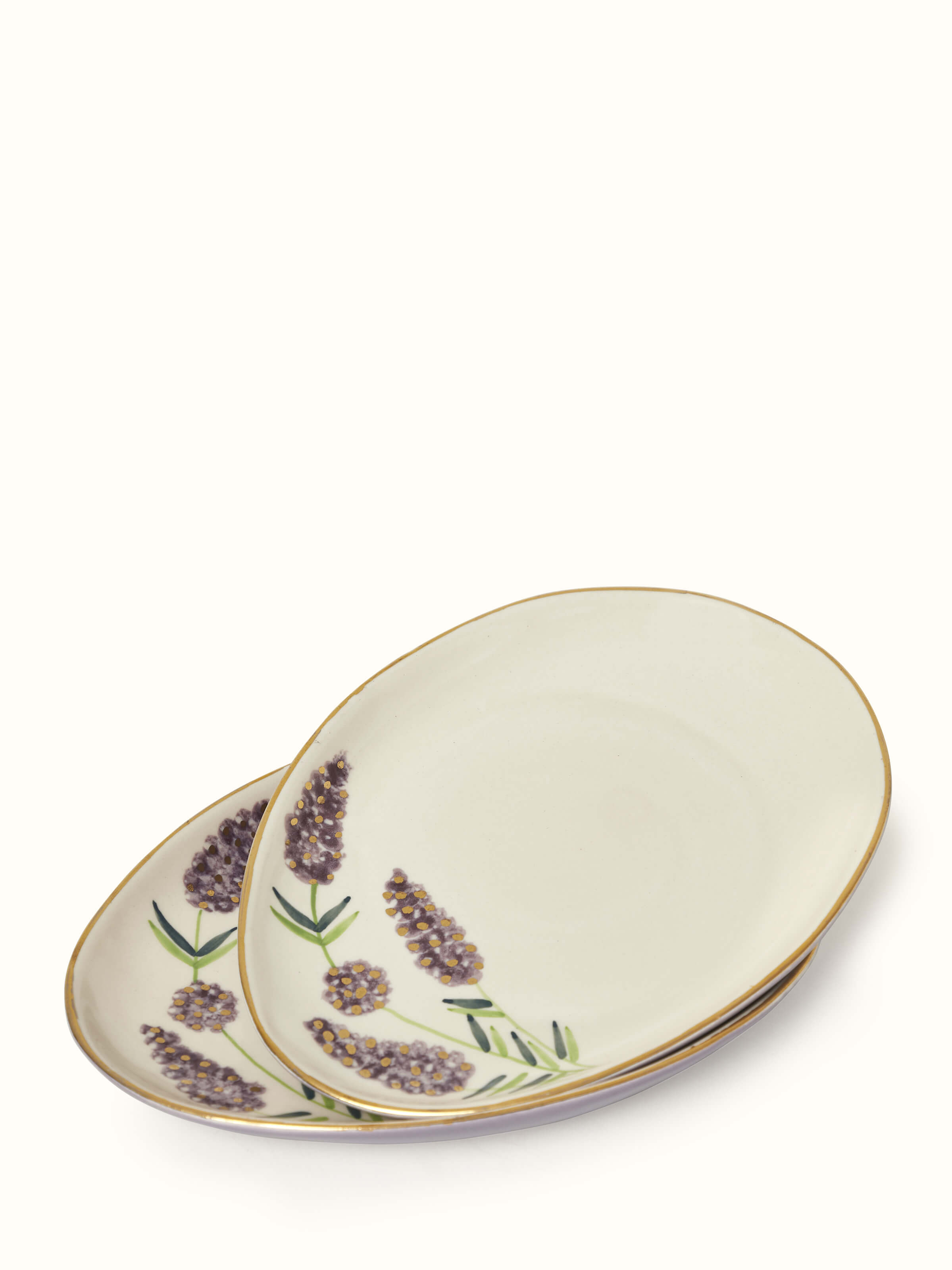 Front view of Khurja pottery stoneware serving plates (2 pcs) with detailed craftsmanship