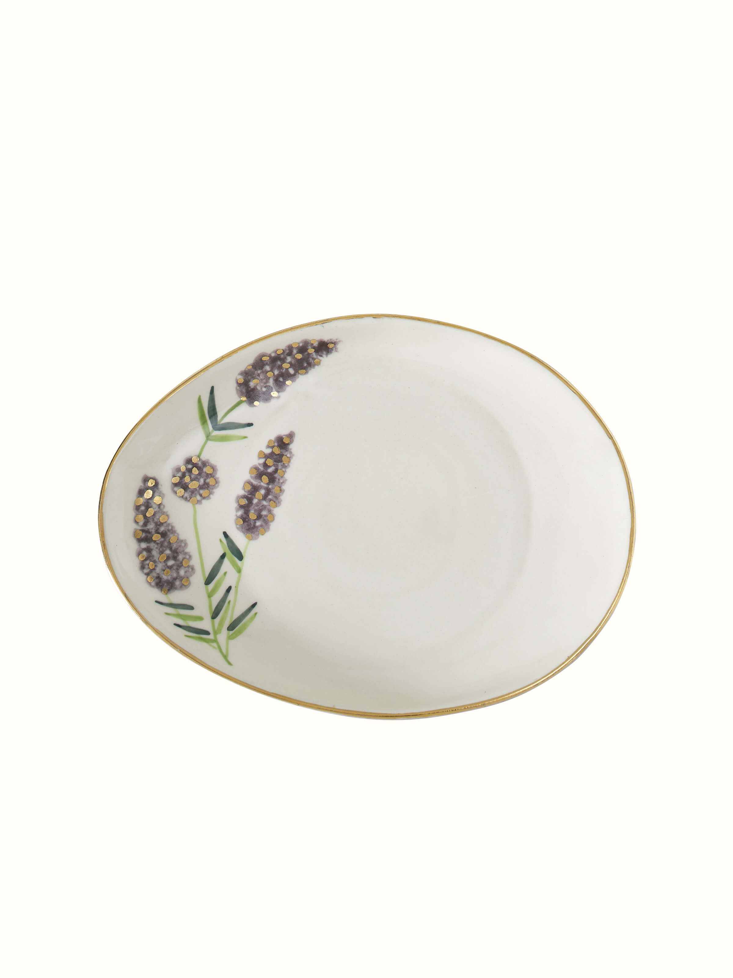 Angle view of Khurja pottery stoneware serving plates (2 pcs) with a focus on texture and color