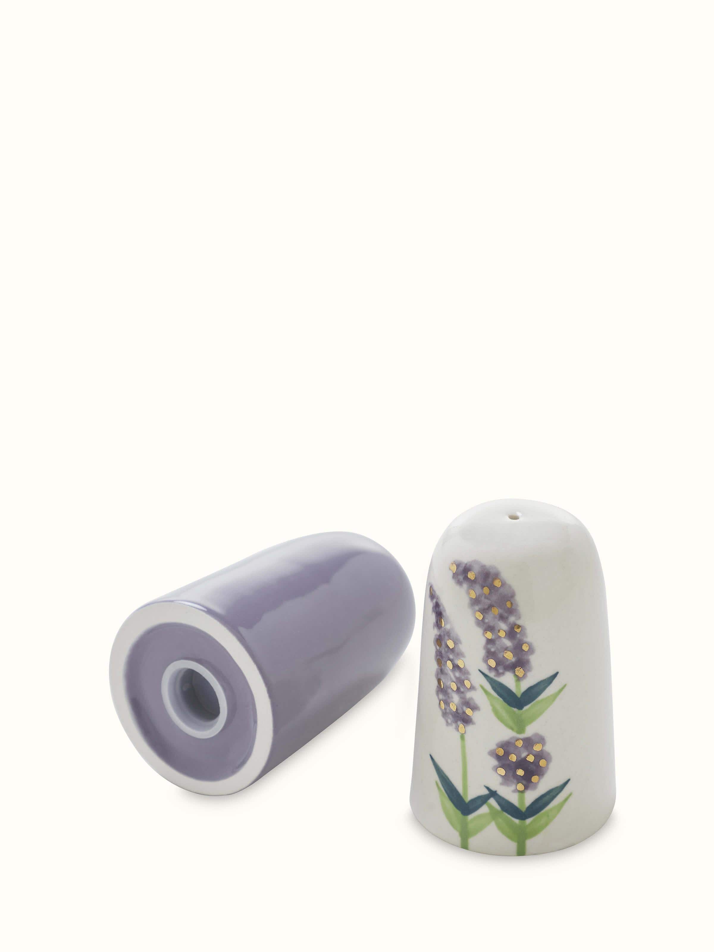 Front view of Khurja pottery stoneware salt & pepper shaker set, displaying traditional design and functional style