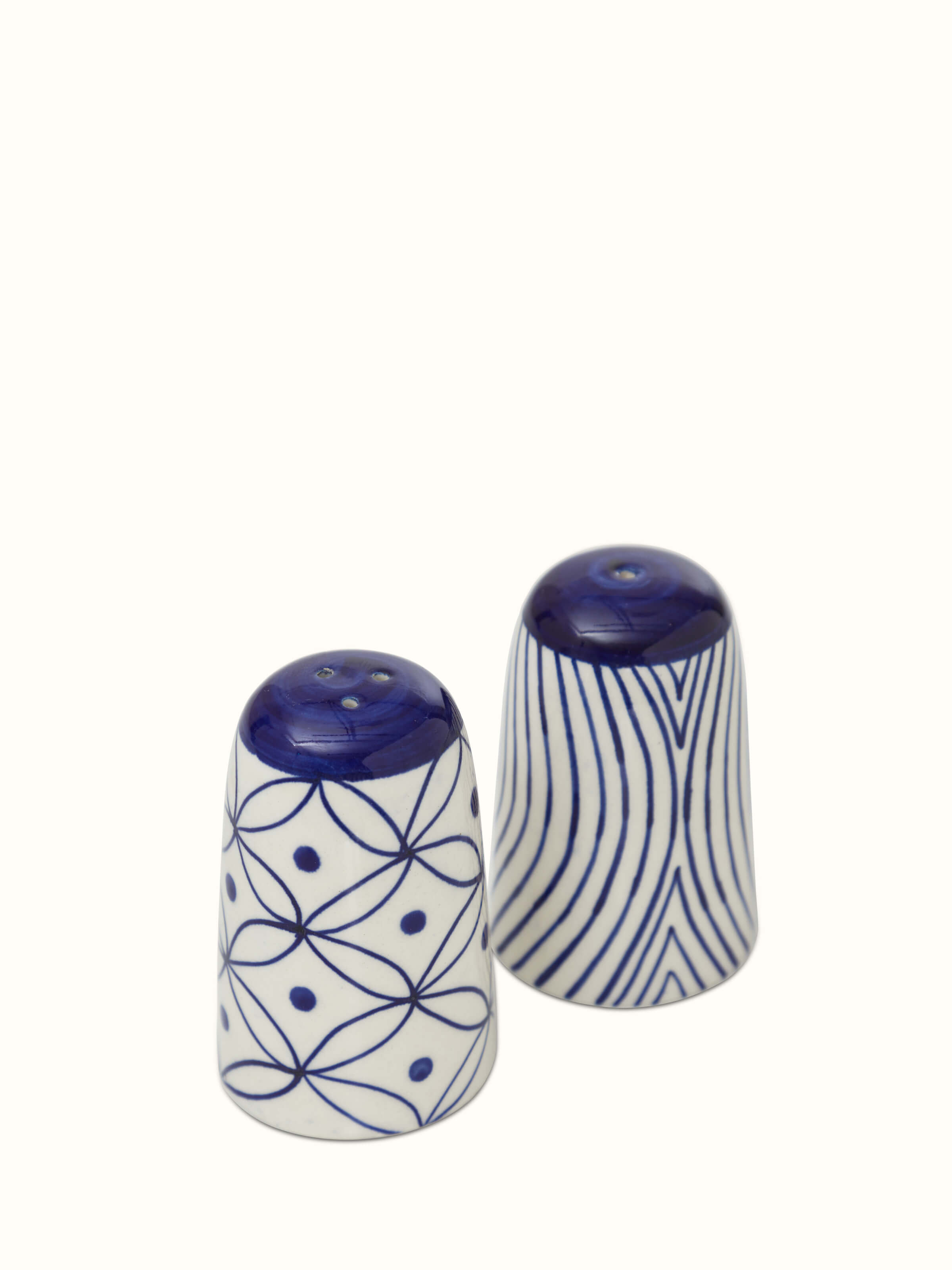 Front view of Khurja Pottery Stoneware Salt & Pepper Shaker Set