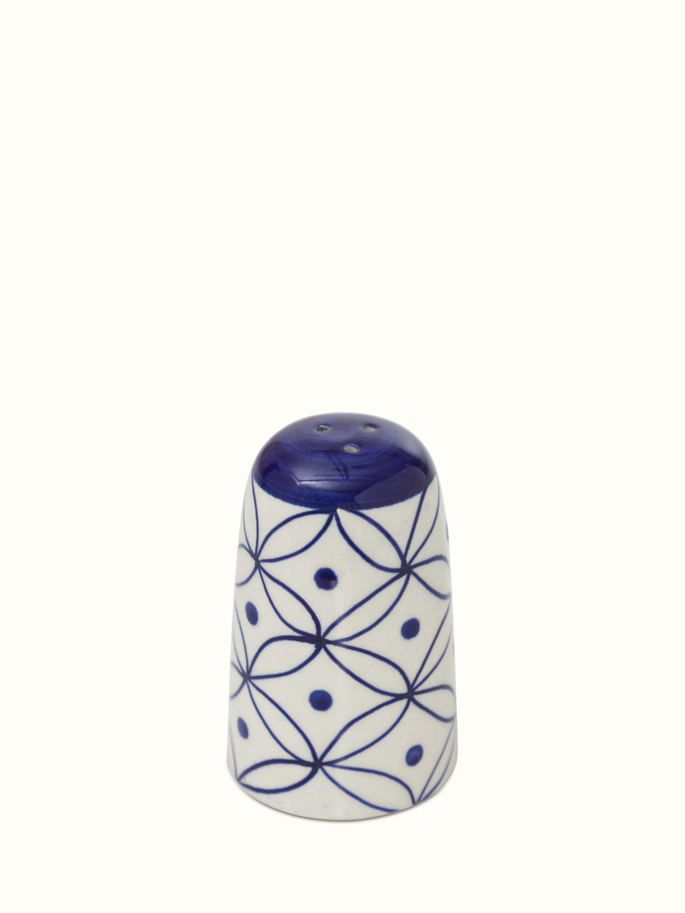 Angled view of Khurja Pottery Stoneware Salt & Pepper Shaker Set