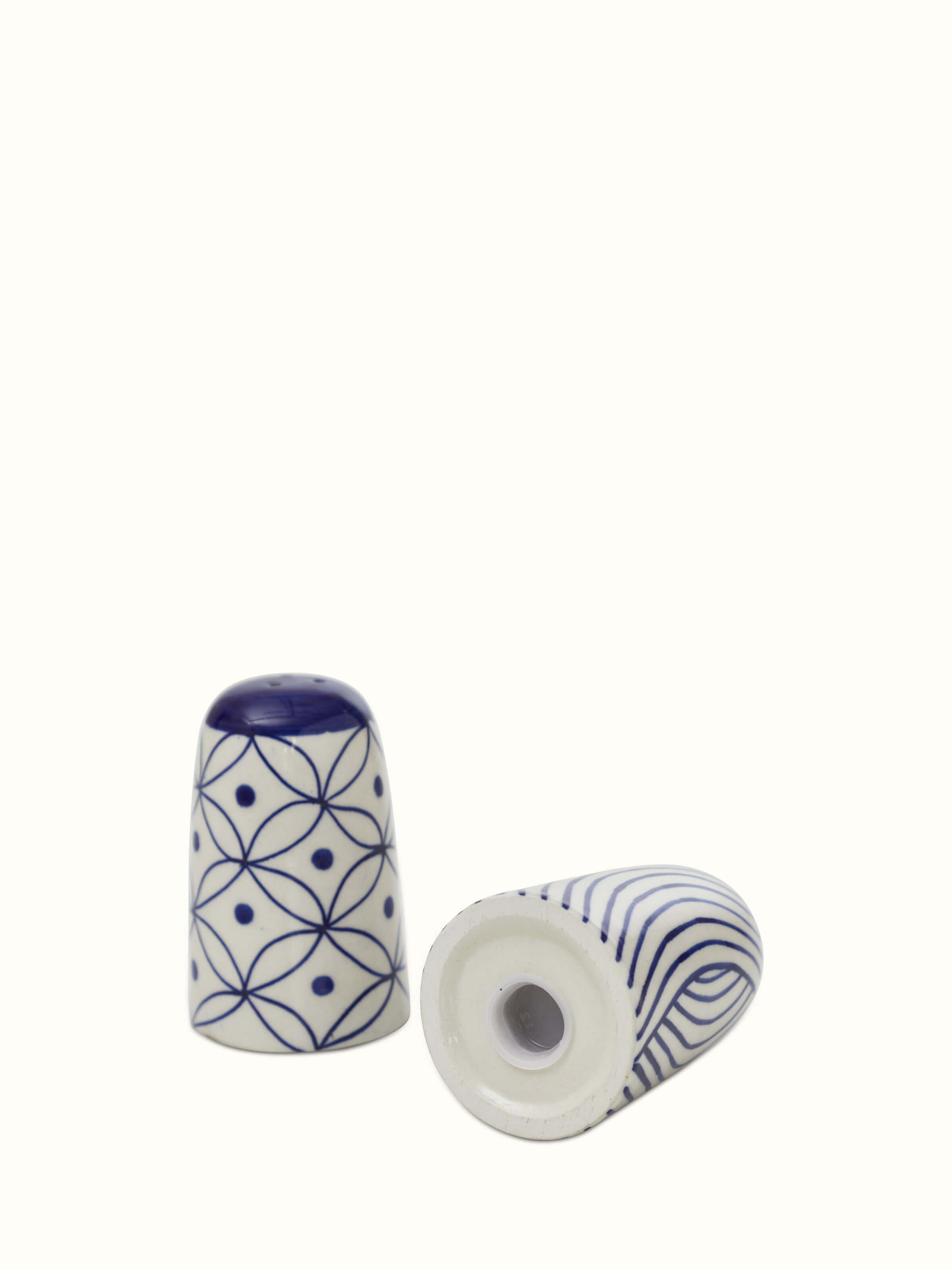 Close-up of Khurja Pottery Stoneware Salt & Pepper Shaker Set