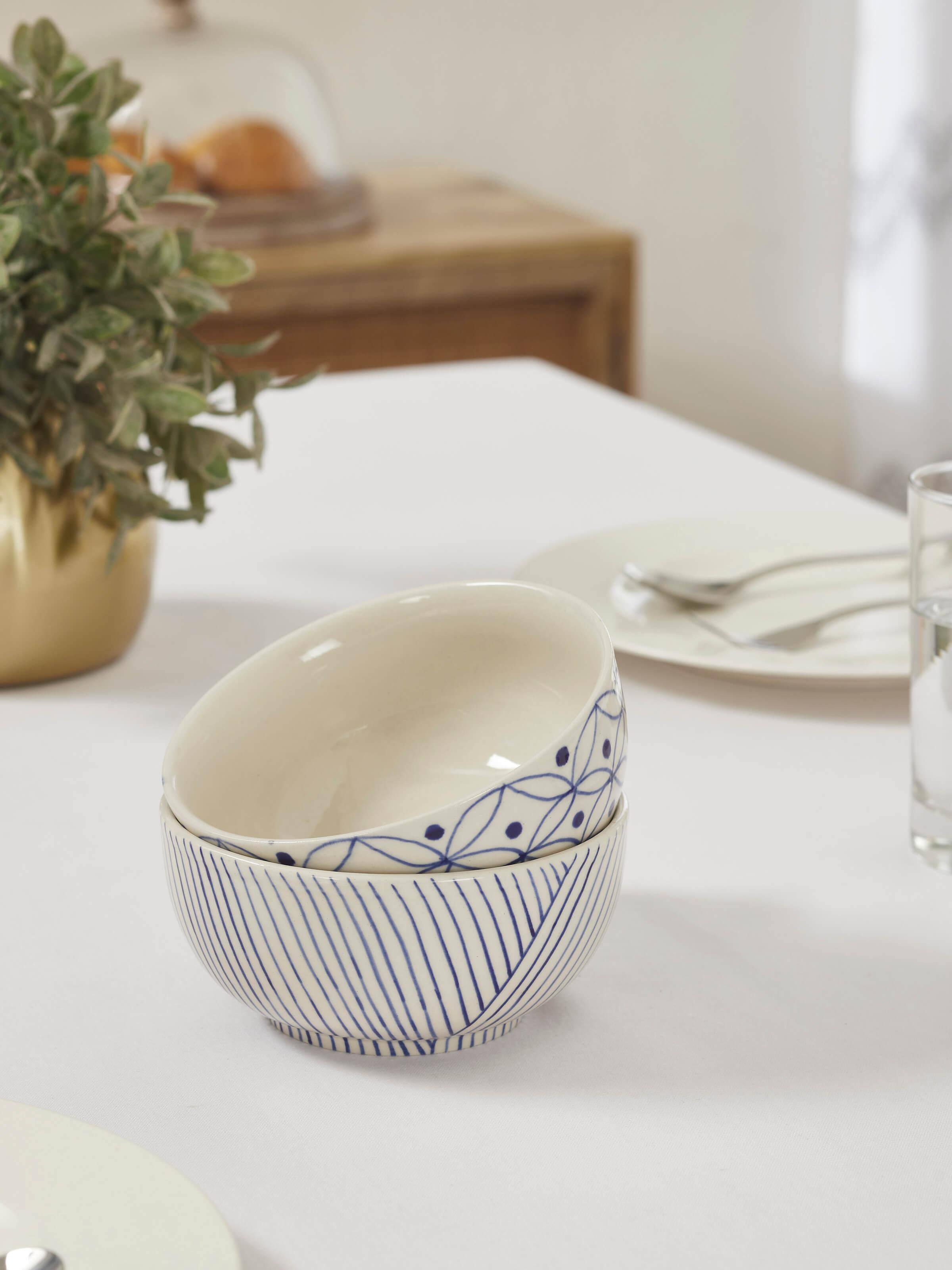 Top view of Khurja Pottery Stoneware Nut Bowls, focusing on the interior and overall design
