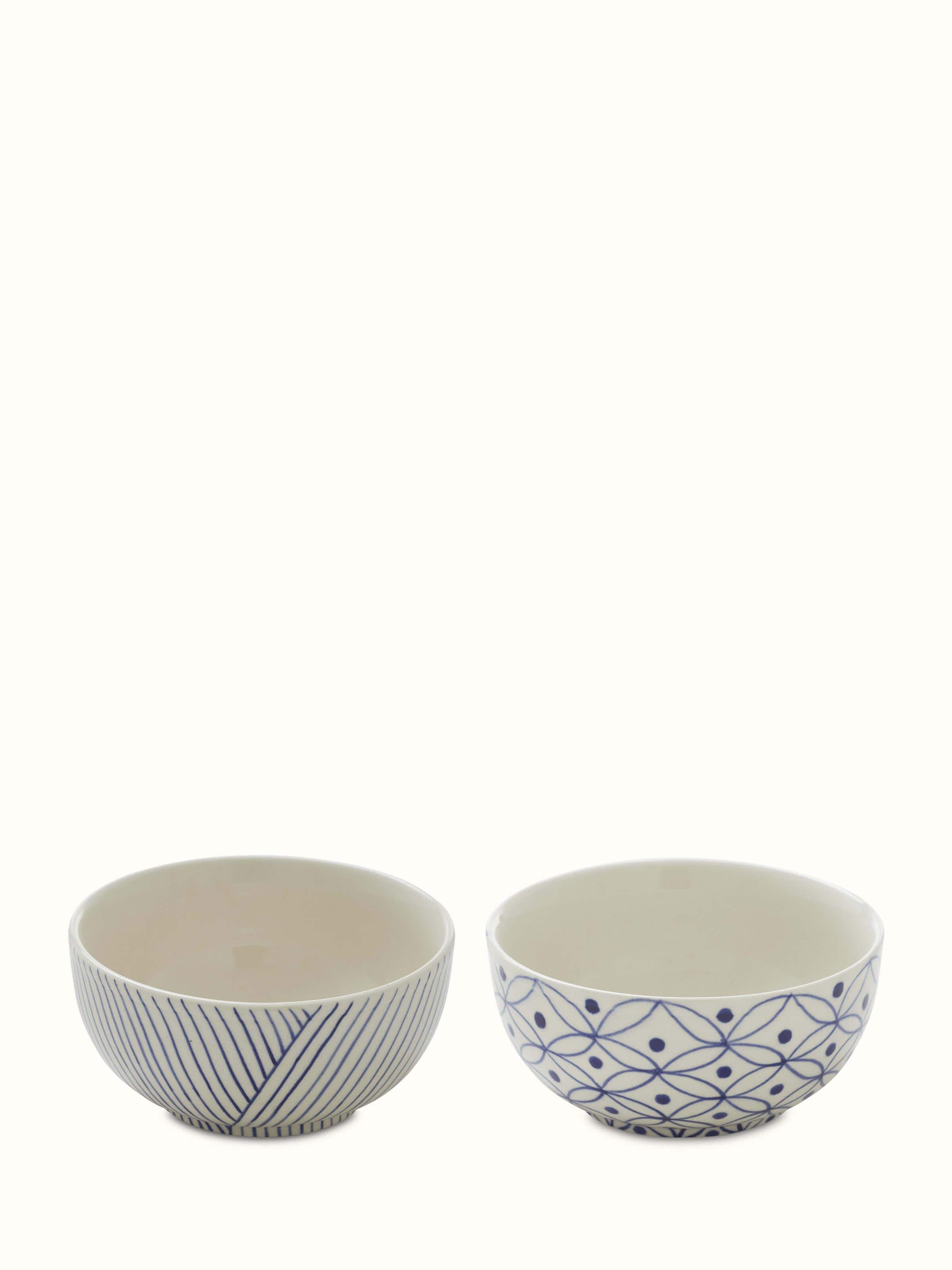 Full view of Khurja Pottery Stoneware Nut Bowls (2 pcs), showing the pair and their distinct designs