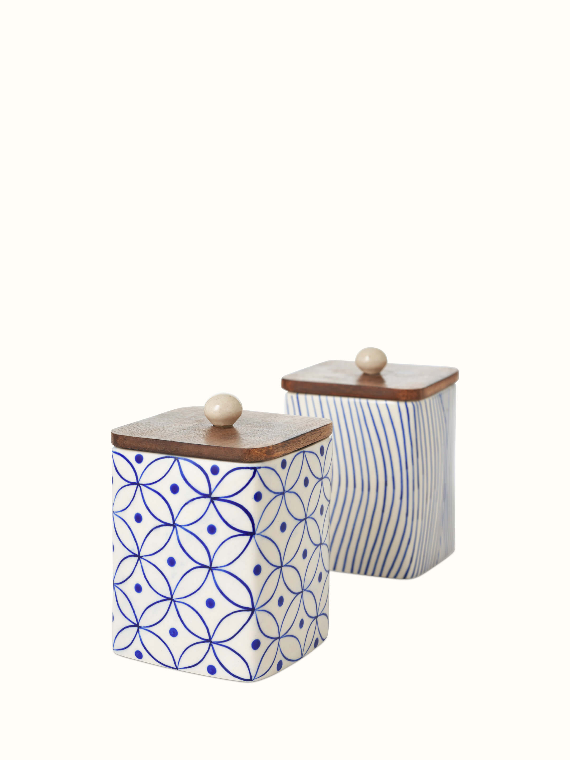 Front view of Khurja pottery stoneware jars (2 pcs) showcasing their elegant design and durable stoneware material