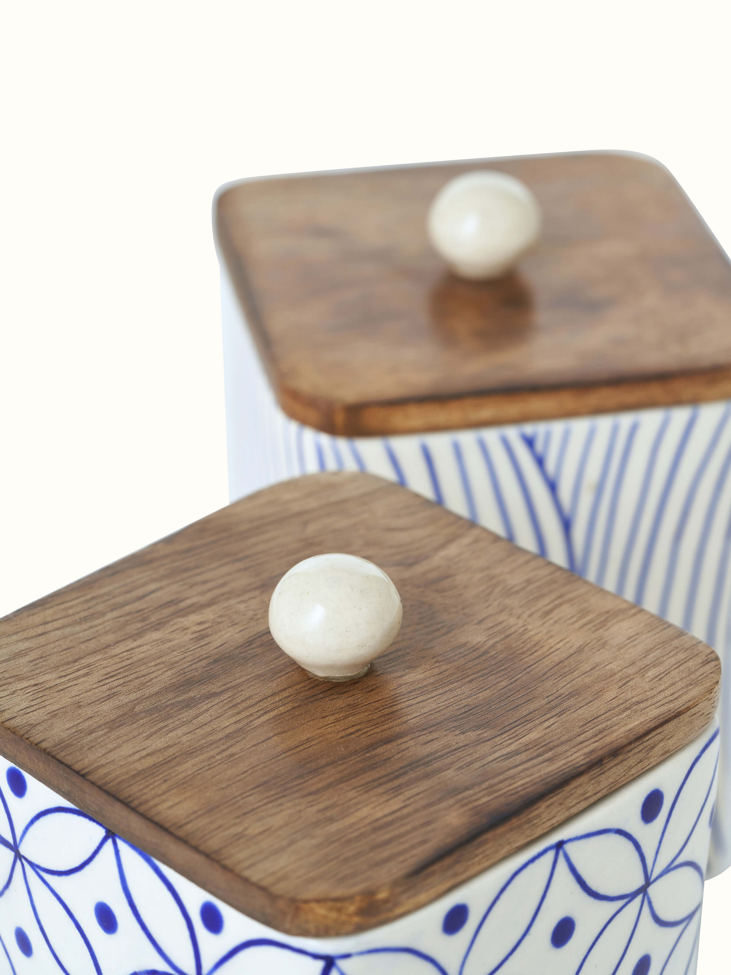 Detailed view of Khurja pottery stoneware jars (2 pcs) emphasizing the traditional design and quality of the stoneware