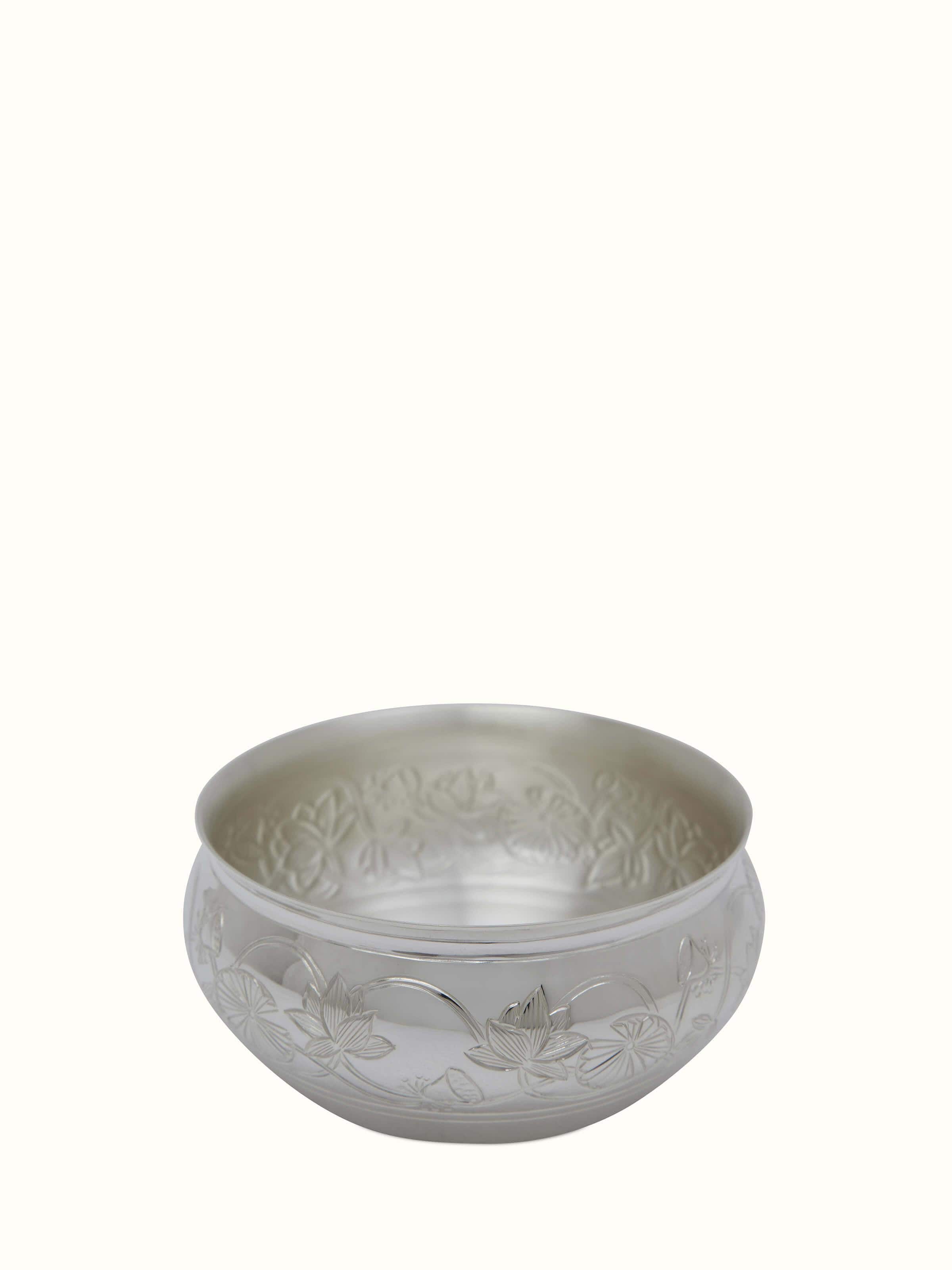 Side view of Silver Lotus Dinner Bowl displaying its depth and elegant shape