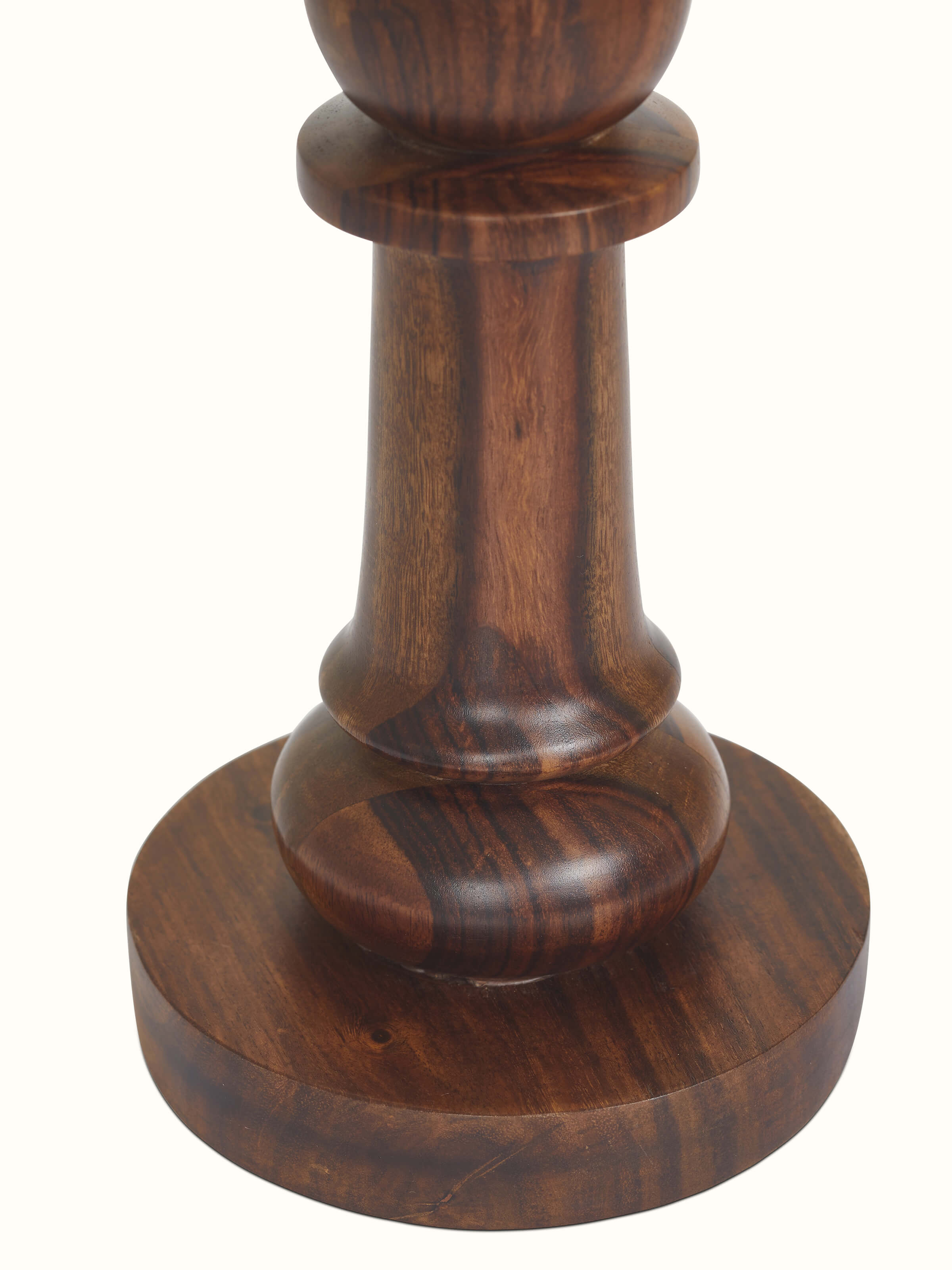 Angle view of Wooden Console Lamp with White Cotton Fabric Shade showing the lamp's detailed features and shade.