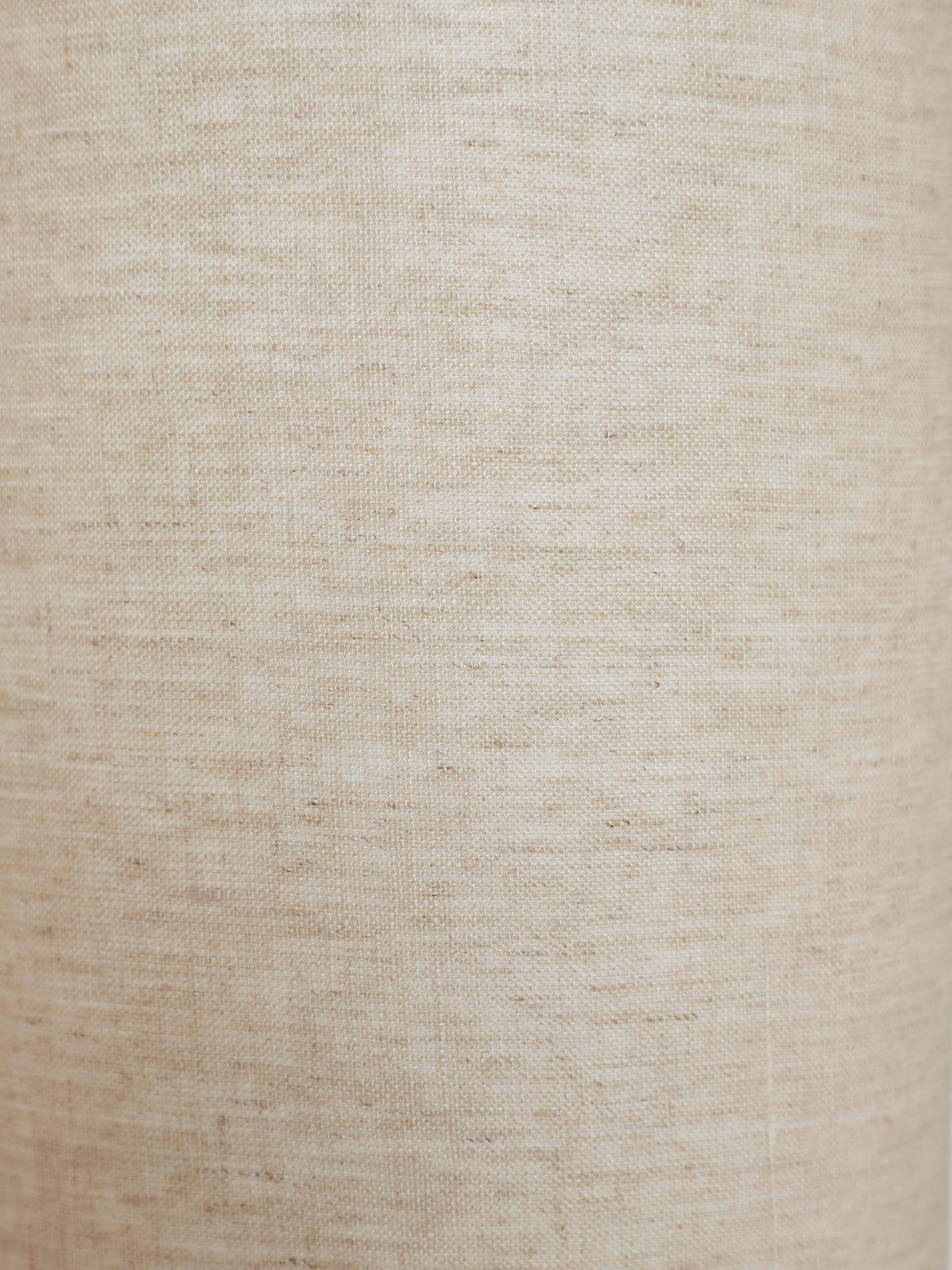 Close-up of Wooden Console Lamp with Beige Cotton Fabric Shade, highlighting the elegant base and shade design