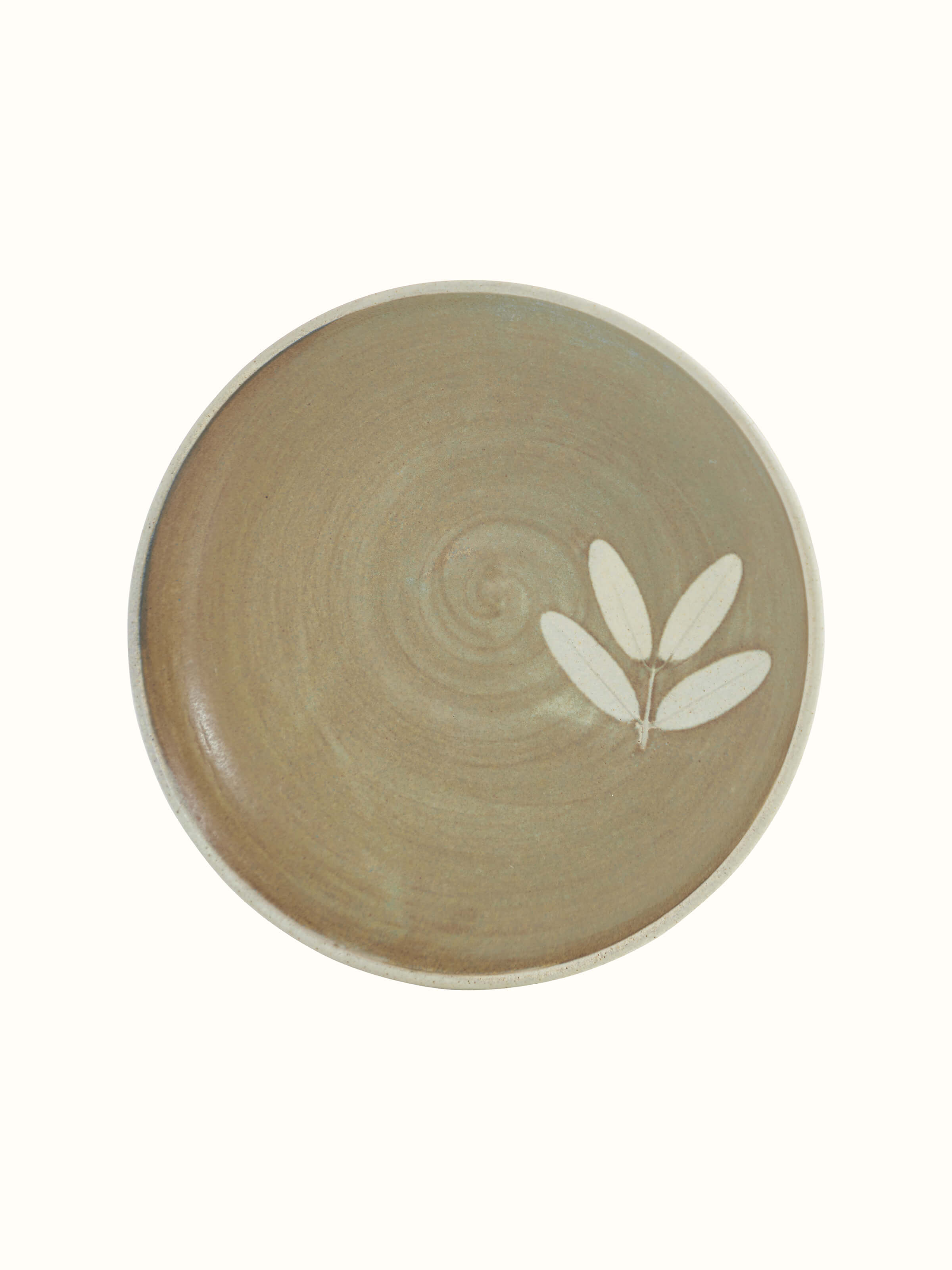 Front view of Studio pottery ceramic dinner plate large, highlighting its classic design and fine glaze.