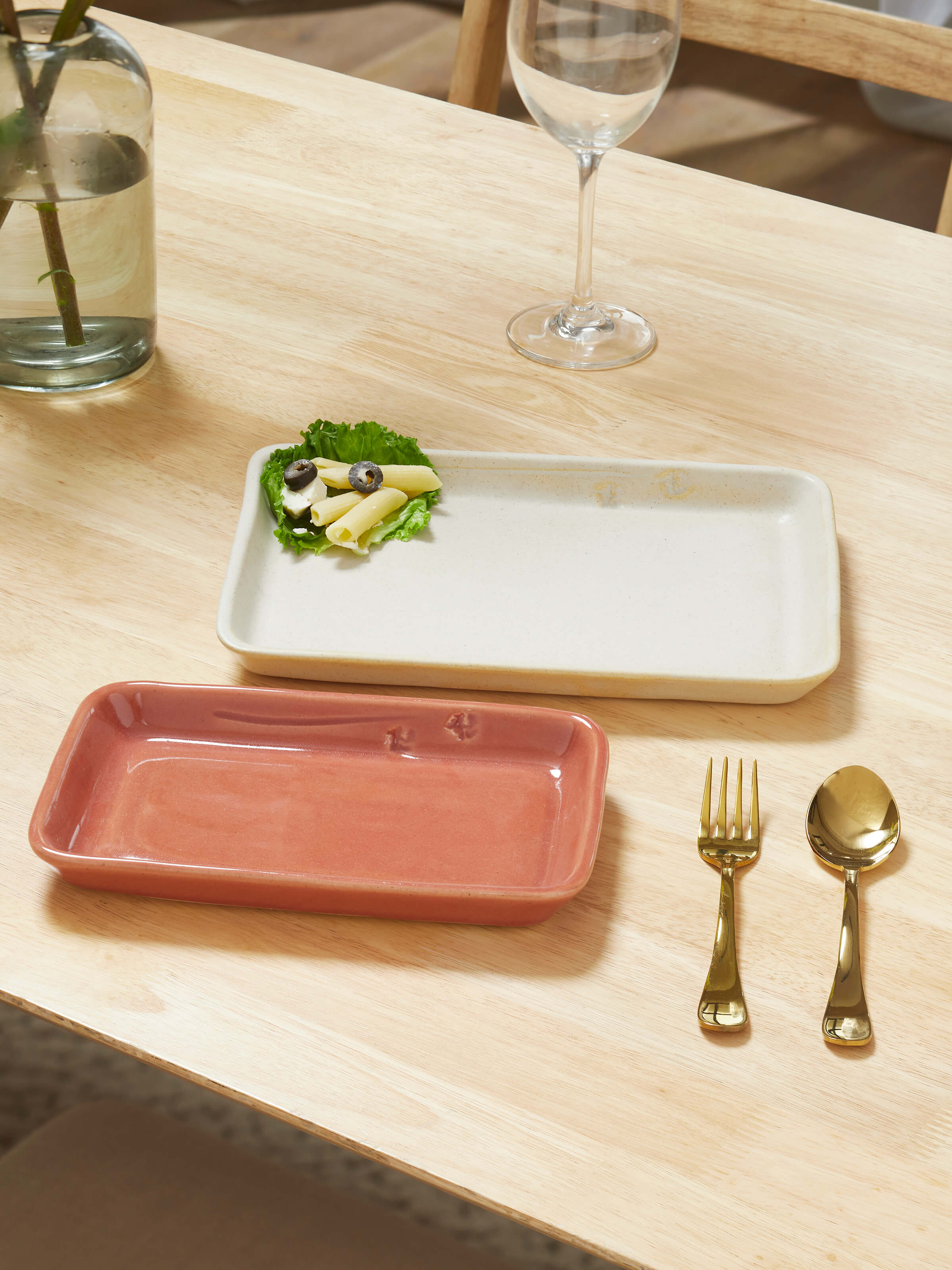 Close-up view of Studio Pottery Ceramic Rectangular Serving Platters, highlighting the craftsmanship and finish