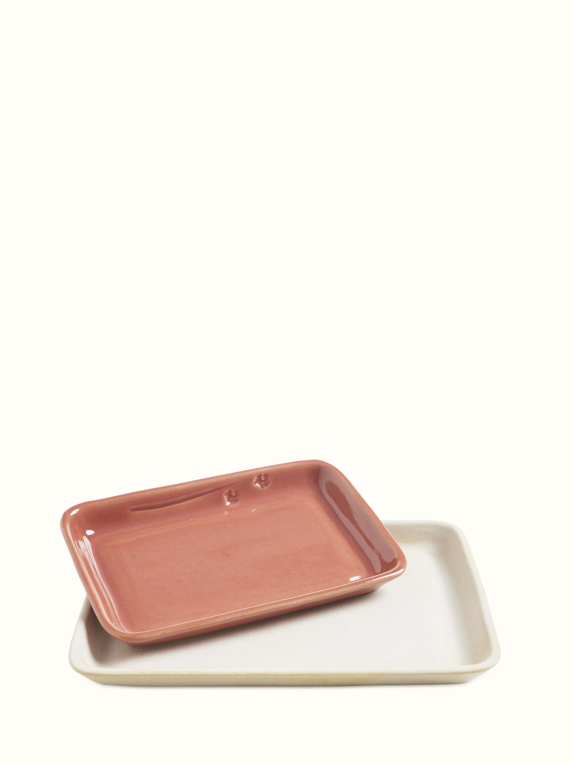 Side view of Studio Pottery Ceramic Rectangular Serving Platters, displaying the shape and design details