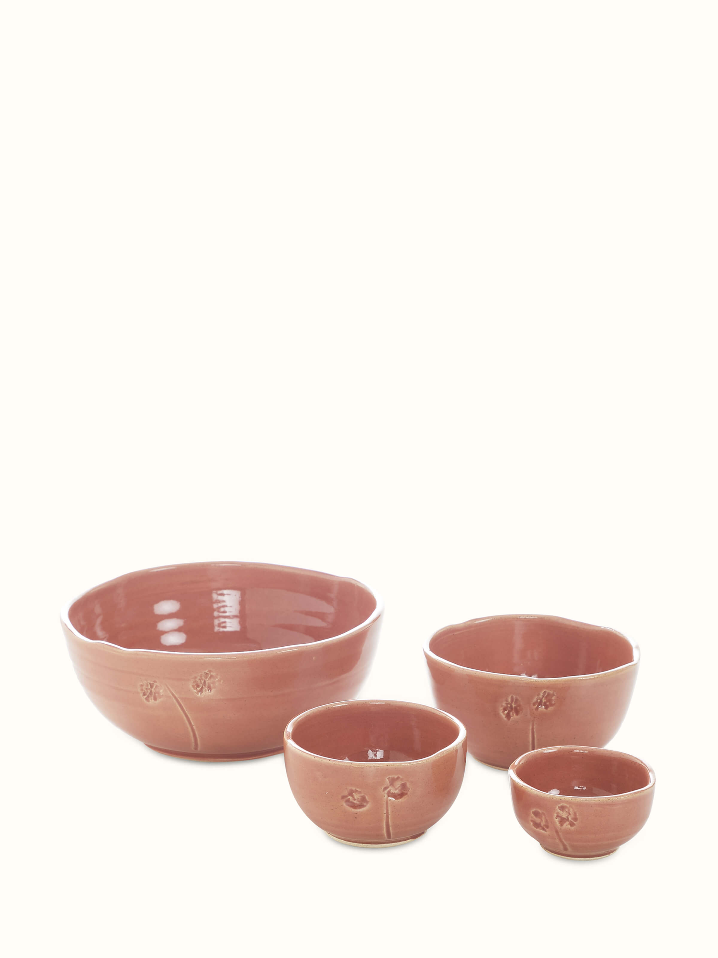 Front view of studio pottery ceramic round serving bowls (4 pcs) with elegant design