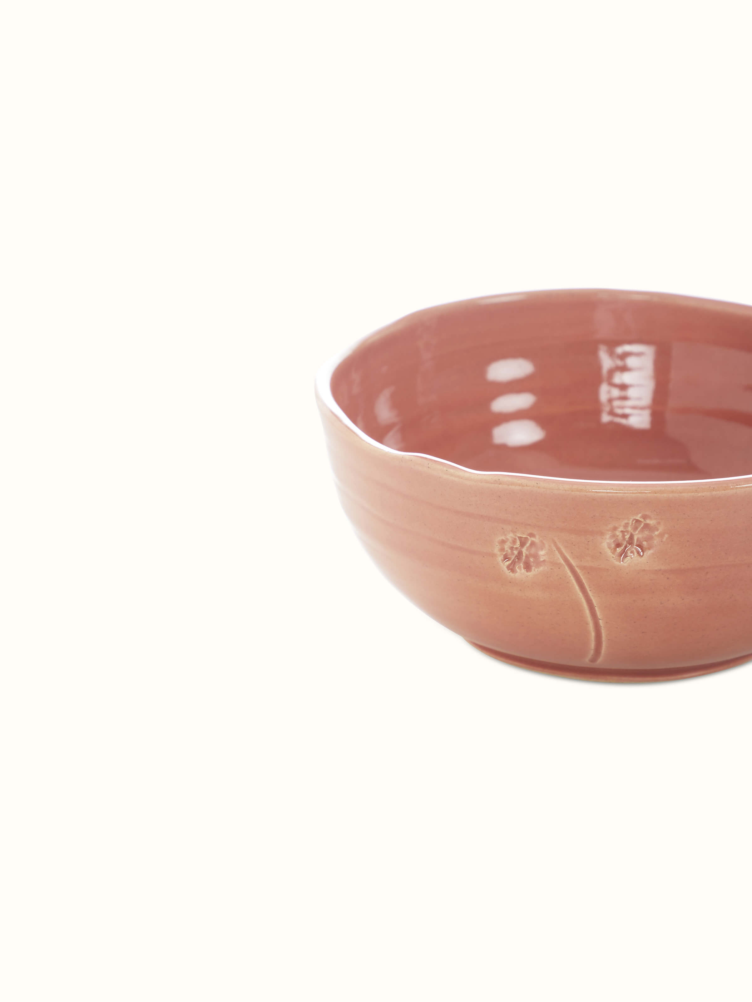 Detailed angle view of studio pottery ceramic round serving bowls (4 pcs)
