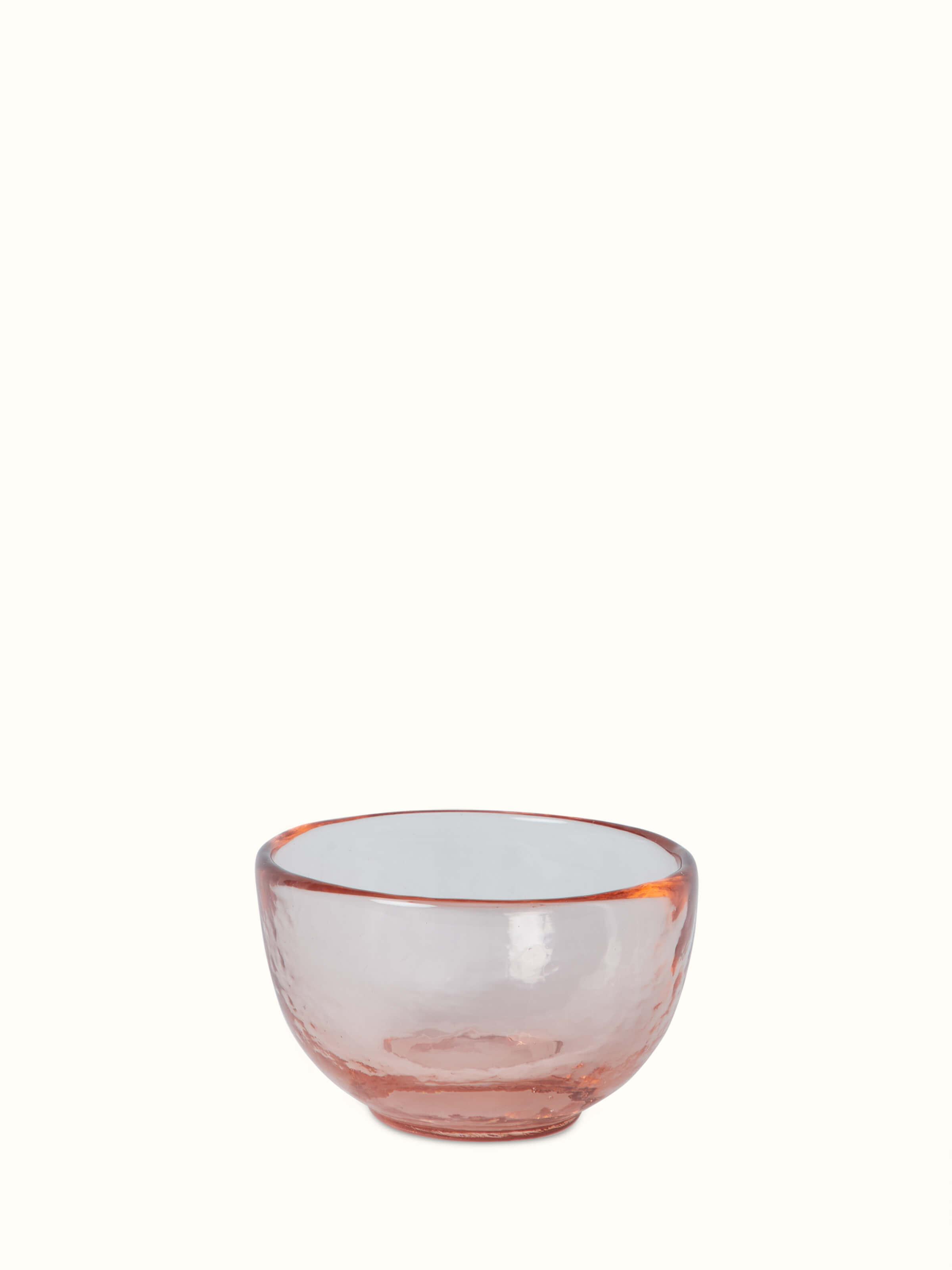 Front view of Firozabadi glass nut bowls in pink (2 pcs) showcasing their elegant glass design