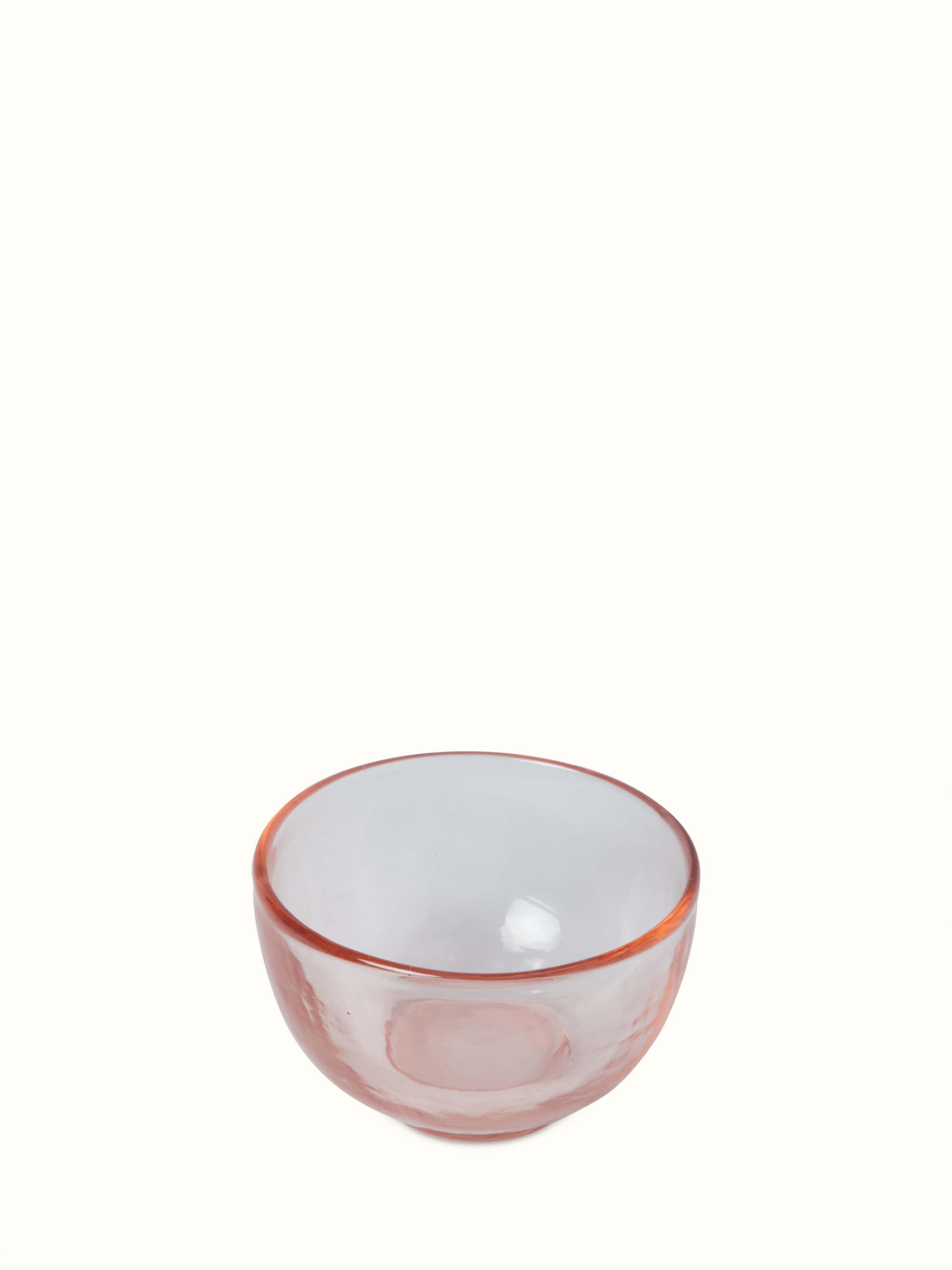 Side view of Firozabadi glass nut bowls in pink (2 pcs) displaying the delicate glasswork