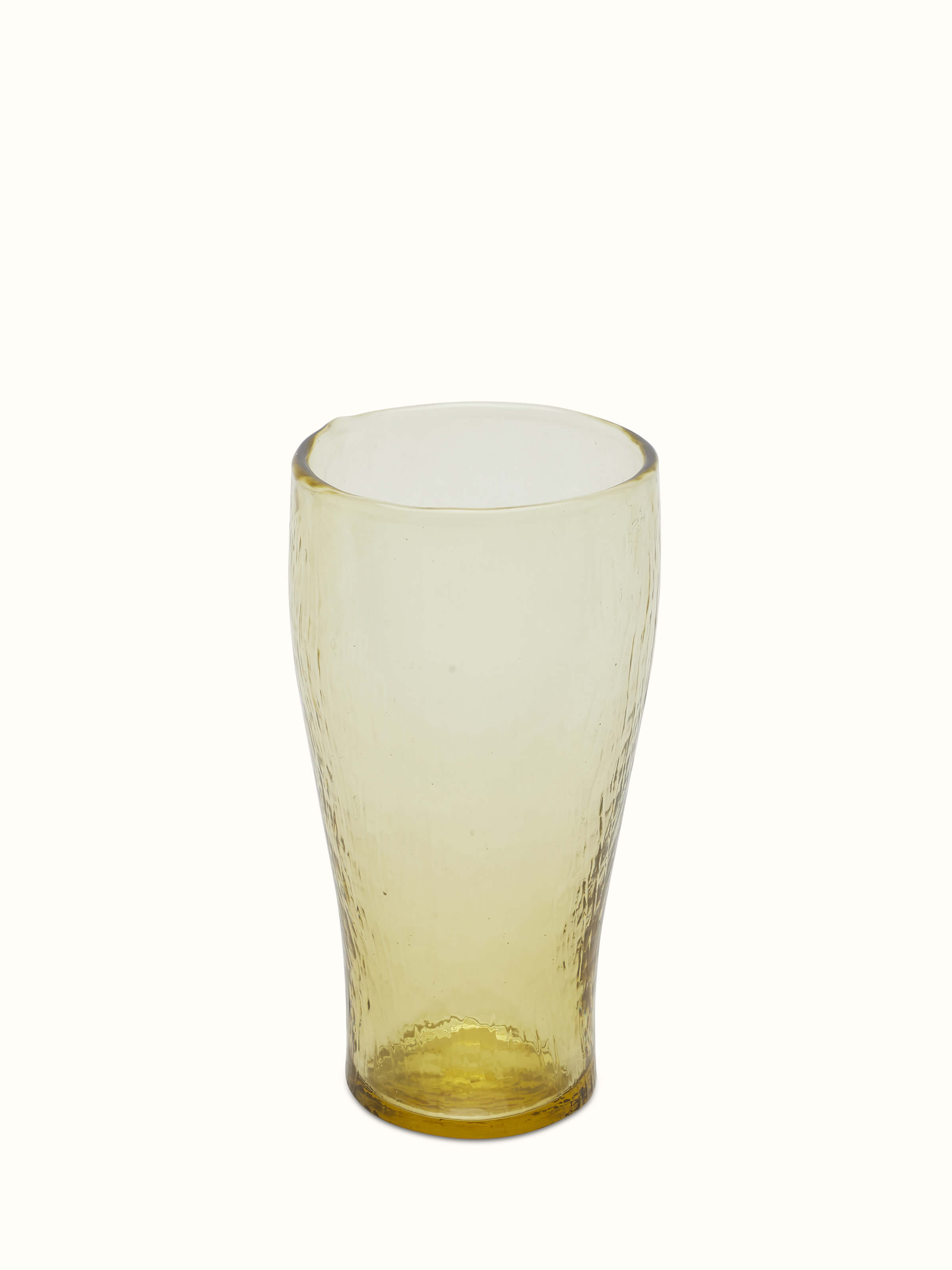 Single glass view of soda-lime glass-worked beer glasses highlighting the elegant shape and clarity of the glass