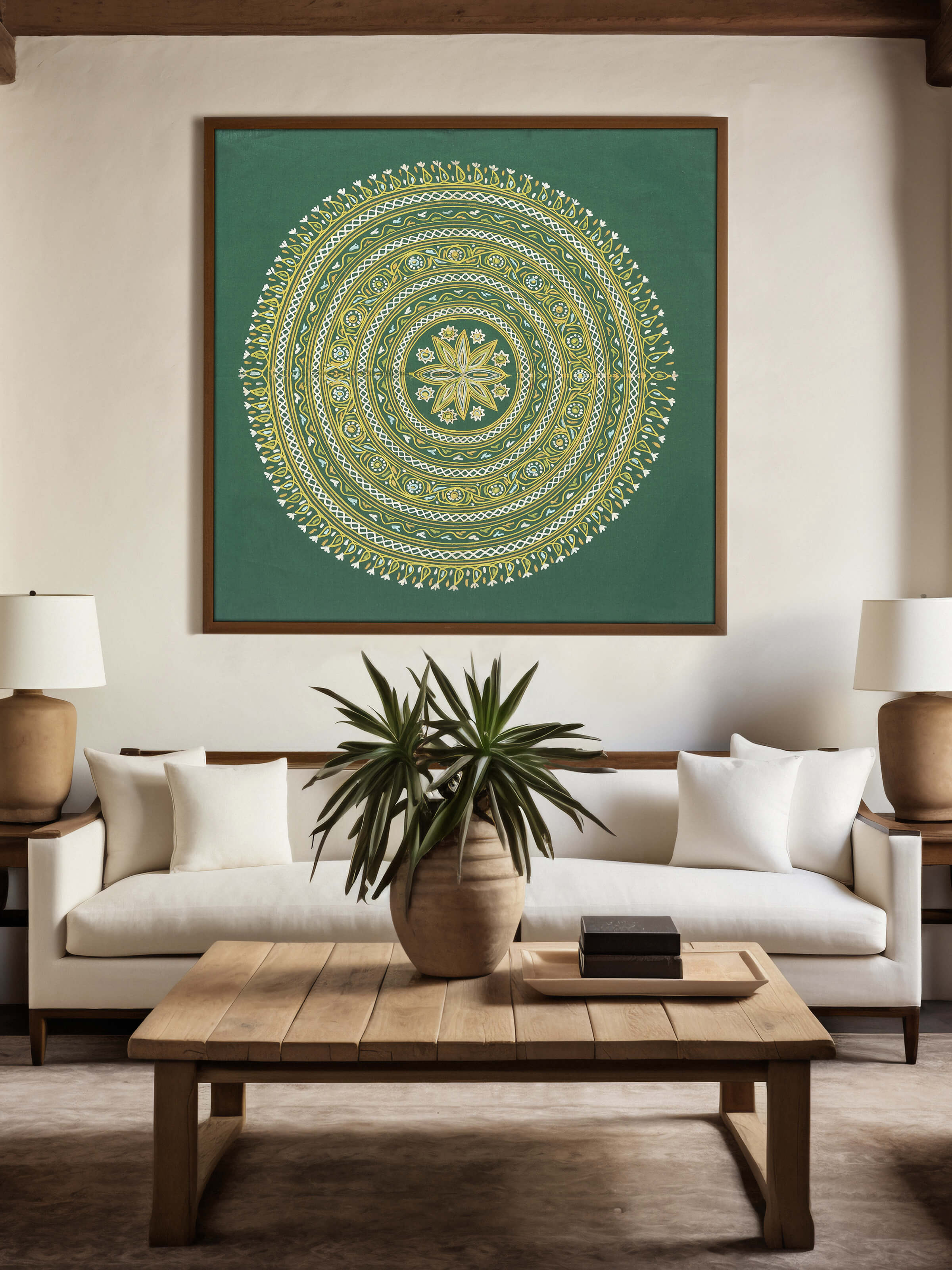 Detailed view of Rogan castor oil & pigment mandala painting showcasing intricate patterns