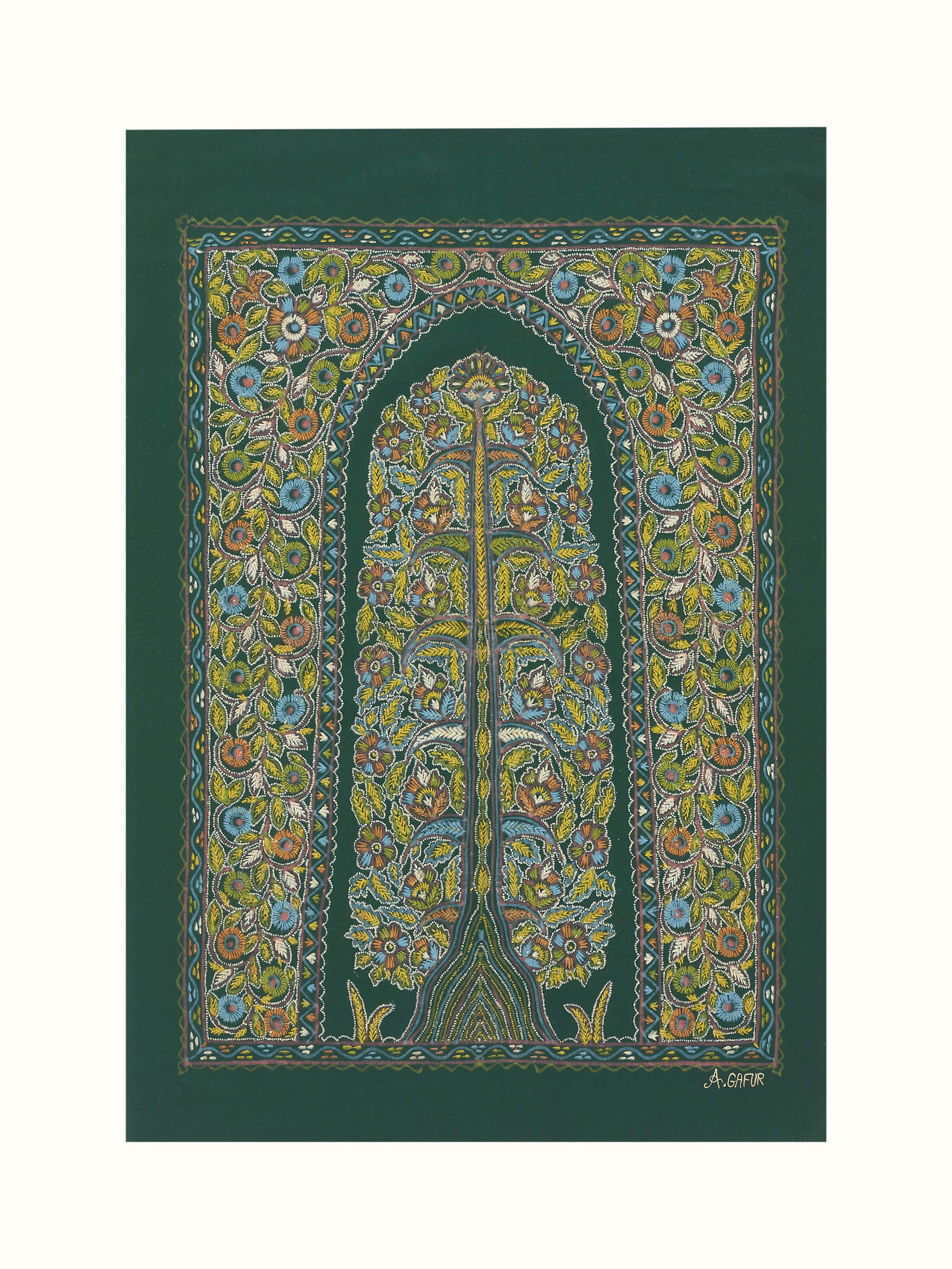 Front view of Rogan Castor Oil & Pigment Anubhav Painting showcasing vibrant colors and intricate design