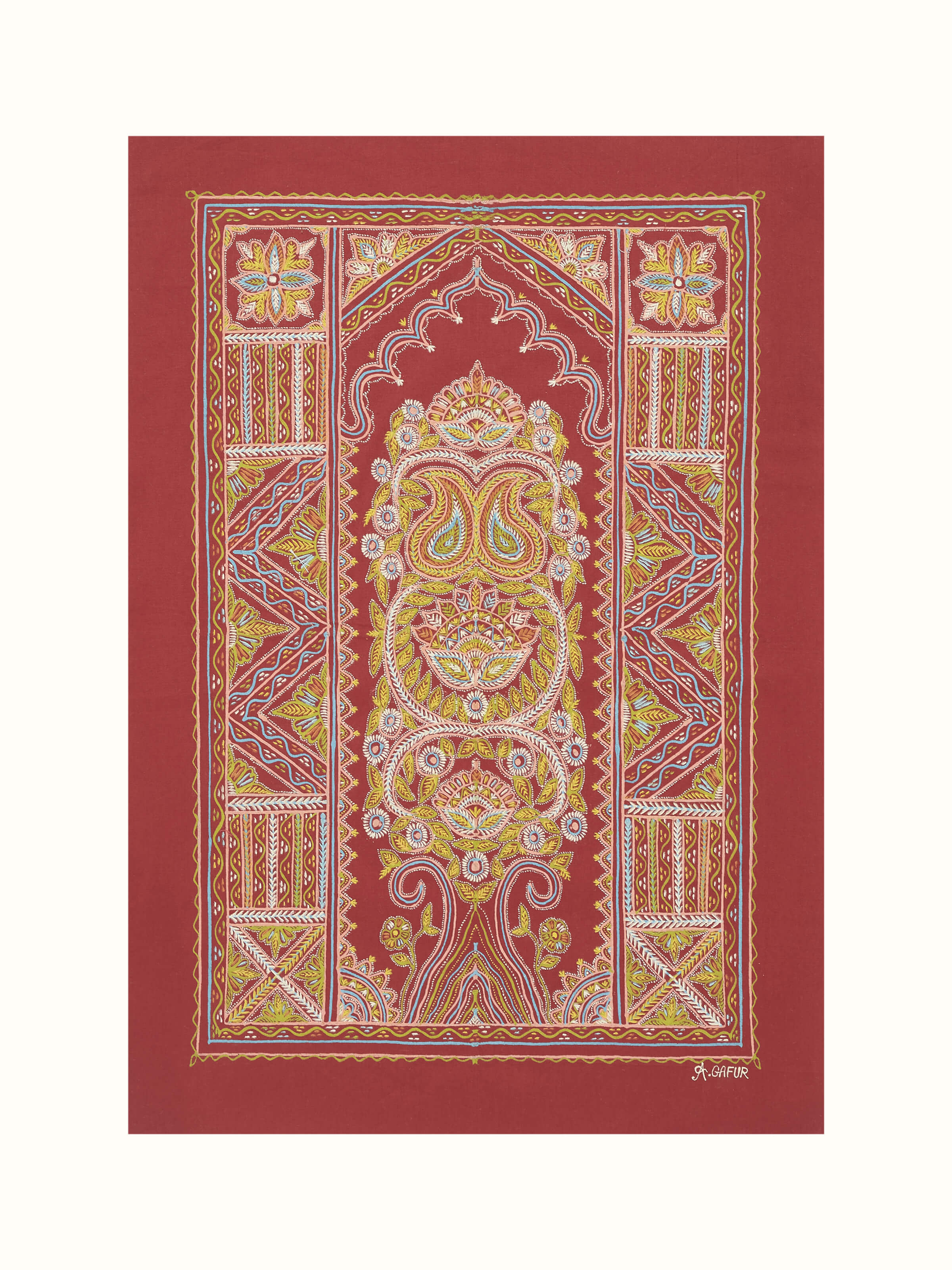 Front view of Rogan Castor Oil & Pigment Tree of Life Painting by Swadesh featuring vibrant tree design in oil-based pigments.