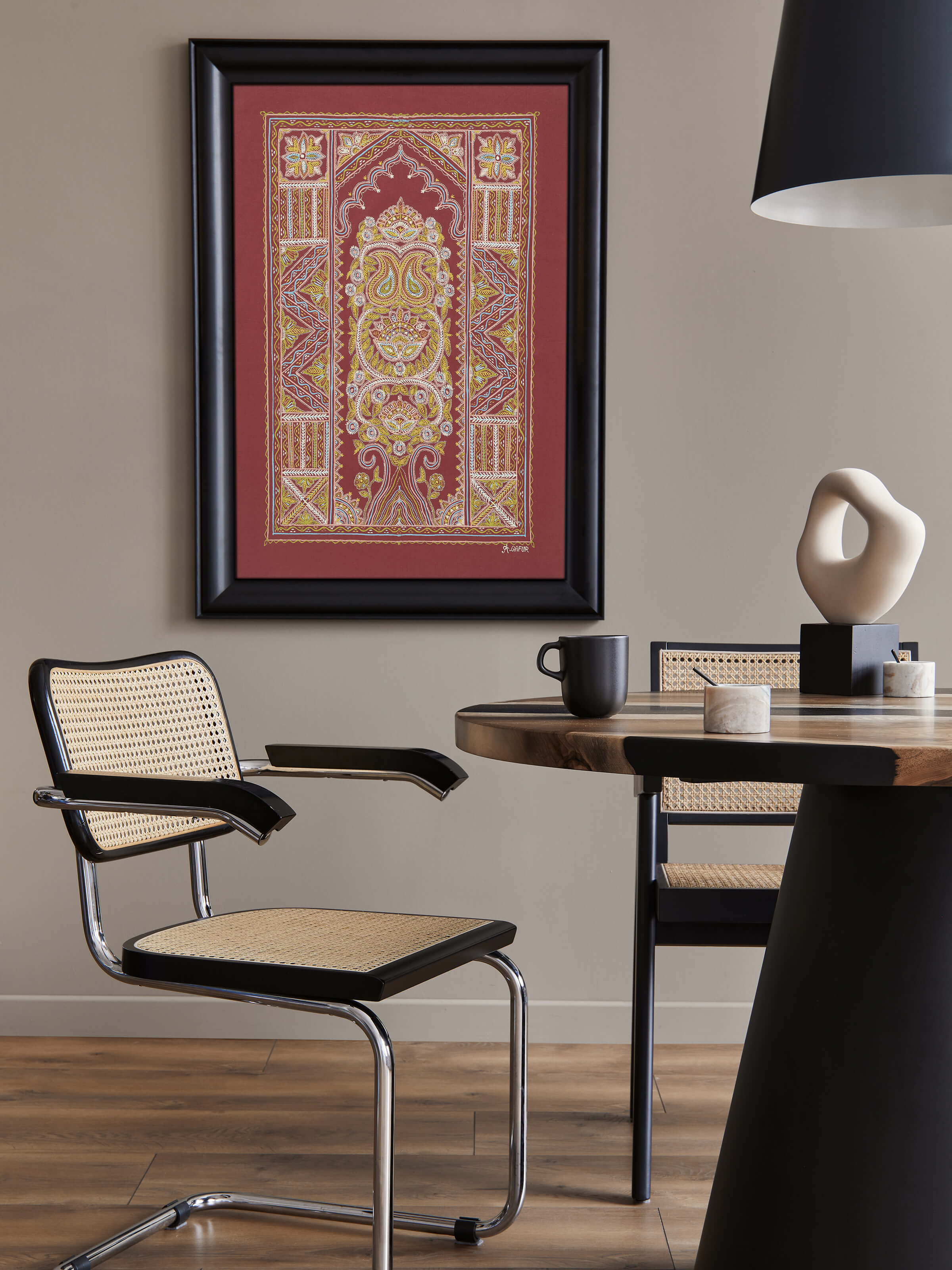 Side view of Rogan Castor Oil & Pigment Tree of Life Painting by Swadesh showcasing the intricate use of castor oil and vibrant pigments.