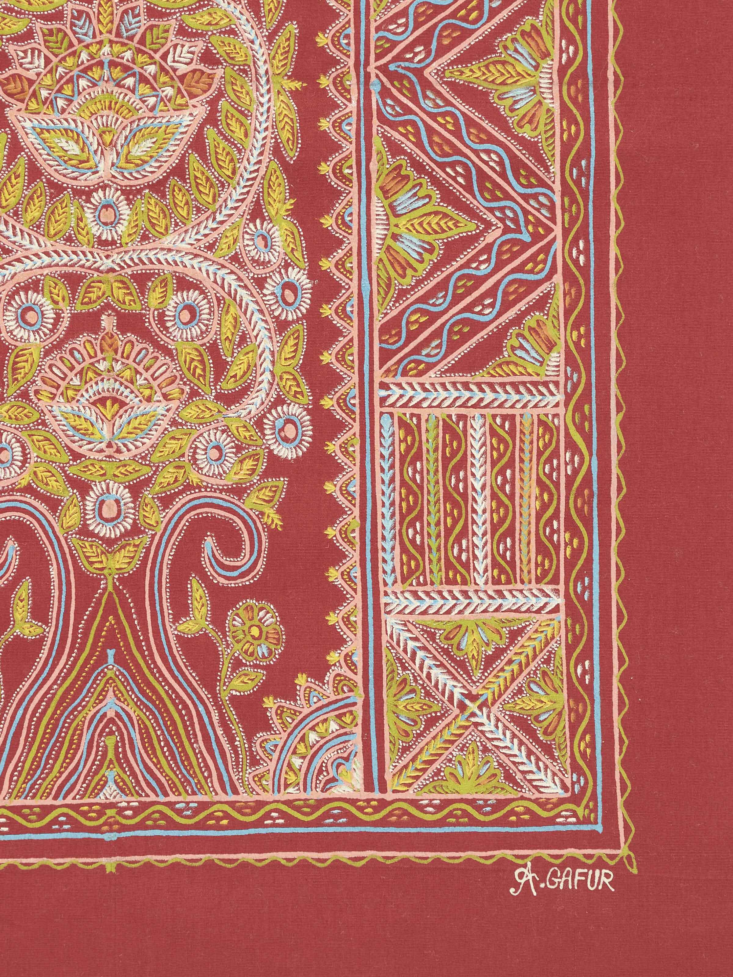 Detailed view of Rogan Castor Oil & Pigment Tree of Life Painting by Swadesh highlighting the texture and vivid colors of the artwork.