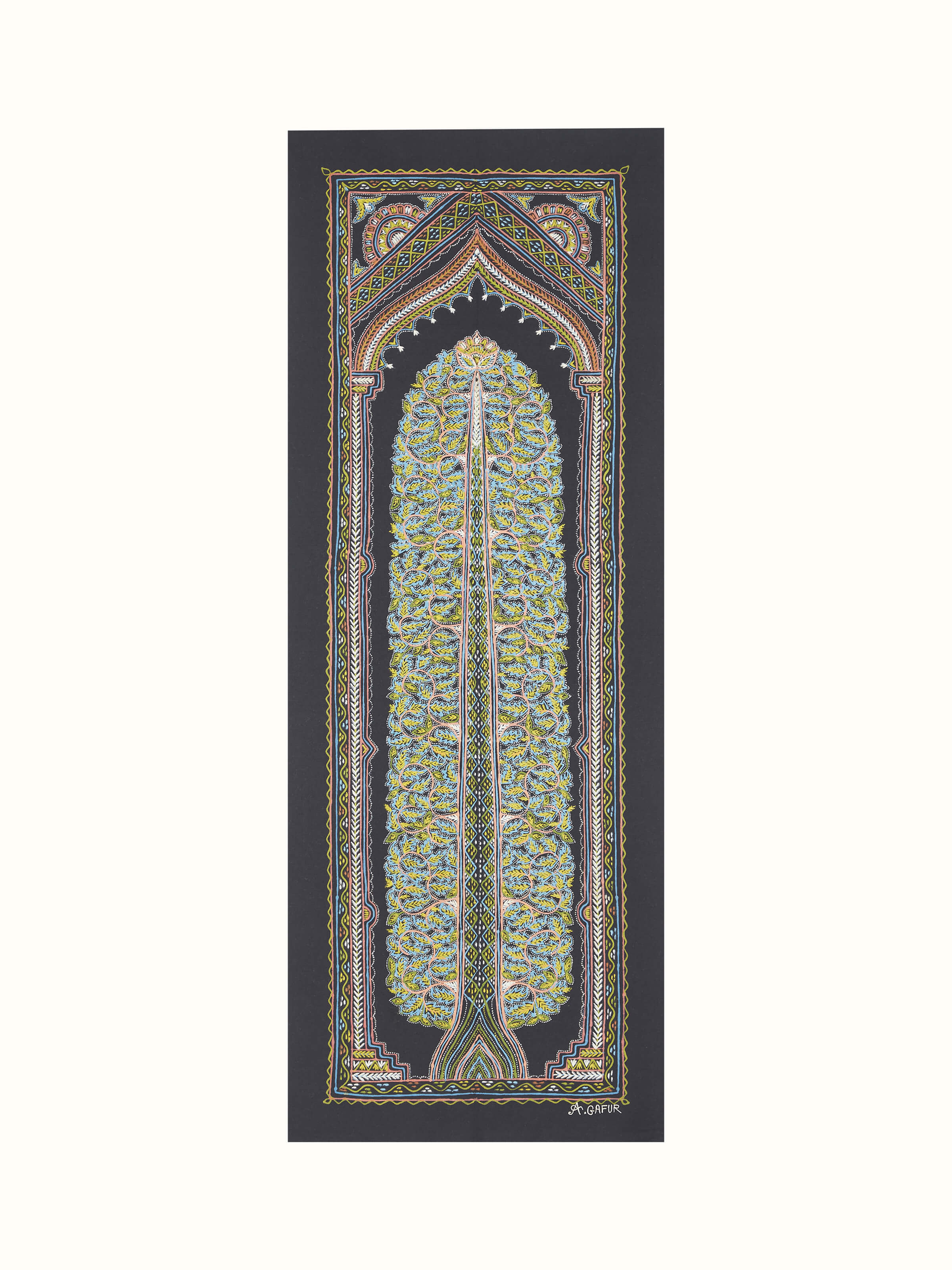 Front view of Rogan Castor Oil & Pigment Jivandrishti Painting by Swadesh showcasing vibrant colors and traditional art techniques.