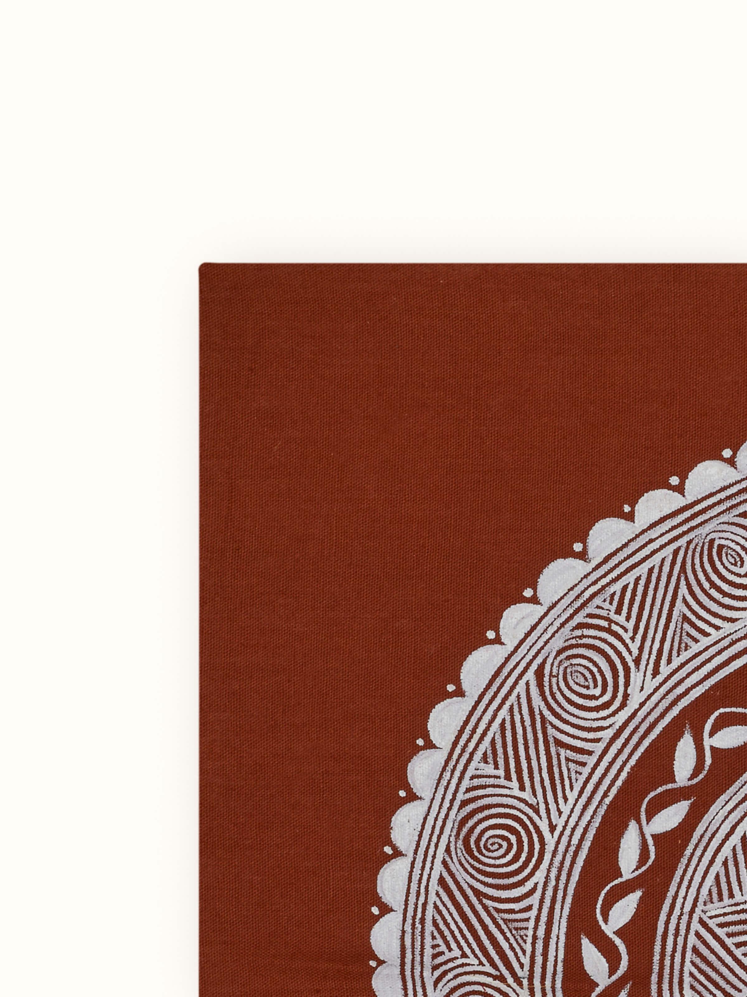 Close-up view of Aipan Swastik Painting, focusing on the intricate patterns and quality of the traditional artwork.