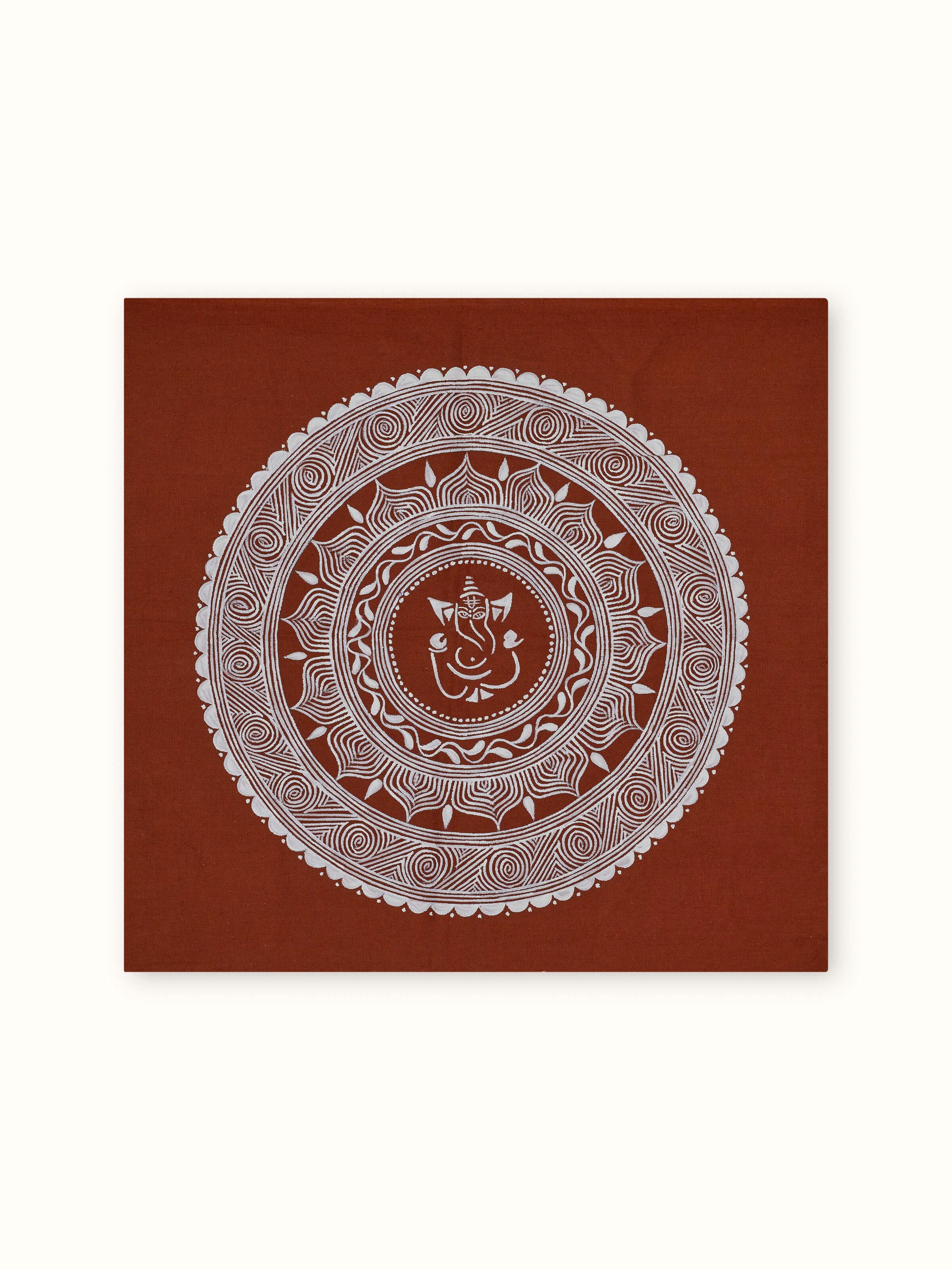 Front view of Aipan Ganesha chowki painting with vibrant colors and traditional design