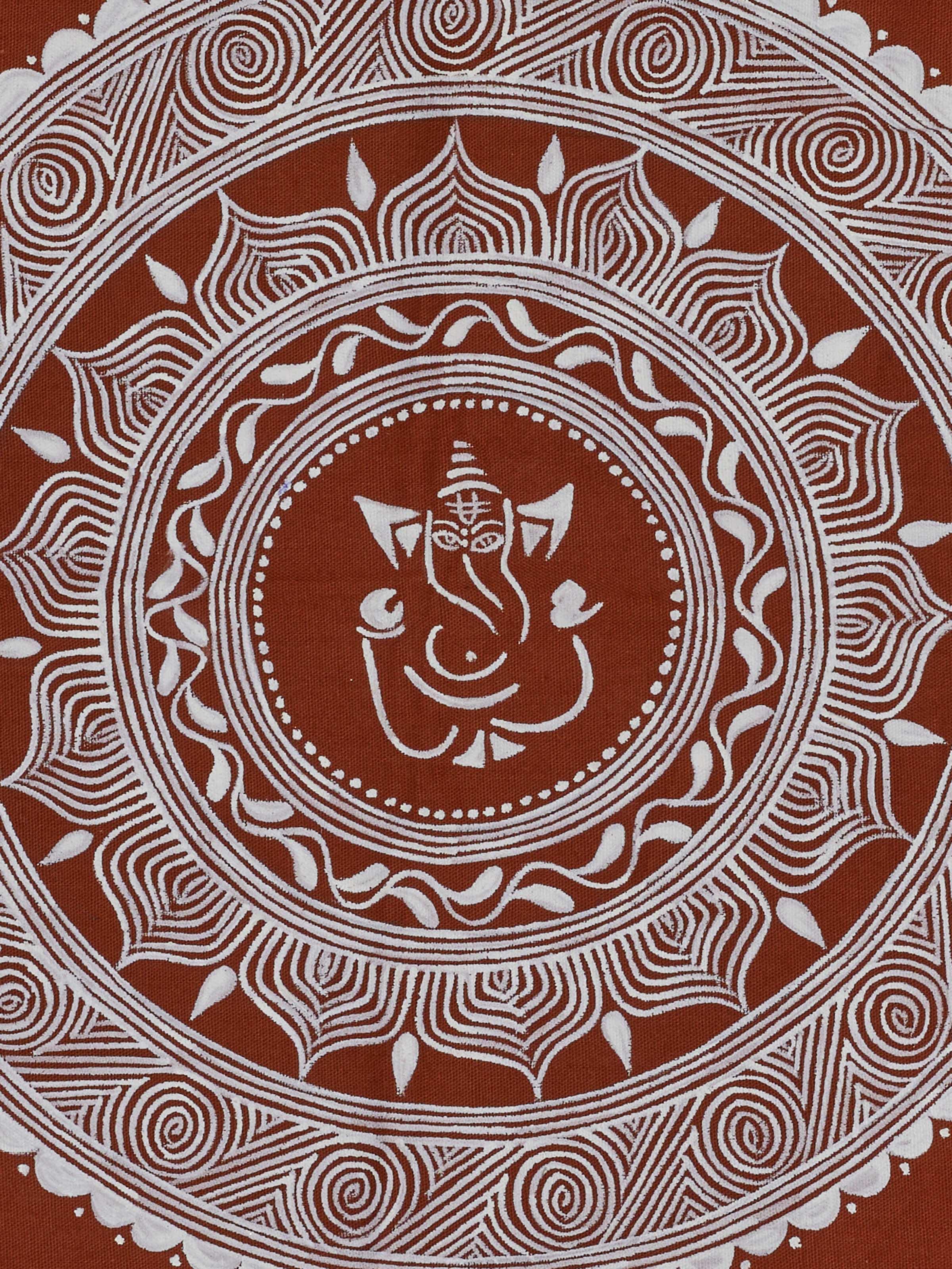 Side view of Aipan Ganesha chowki painting highlighting detailed artwork