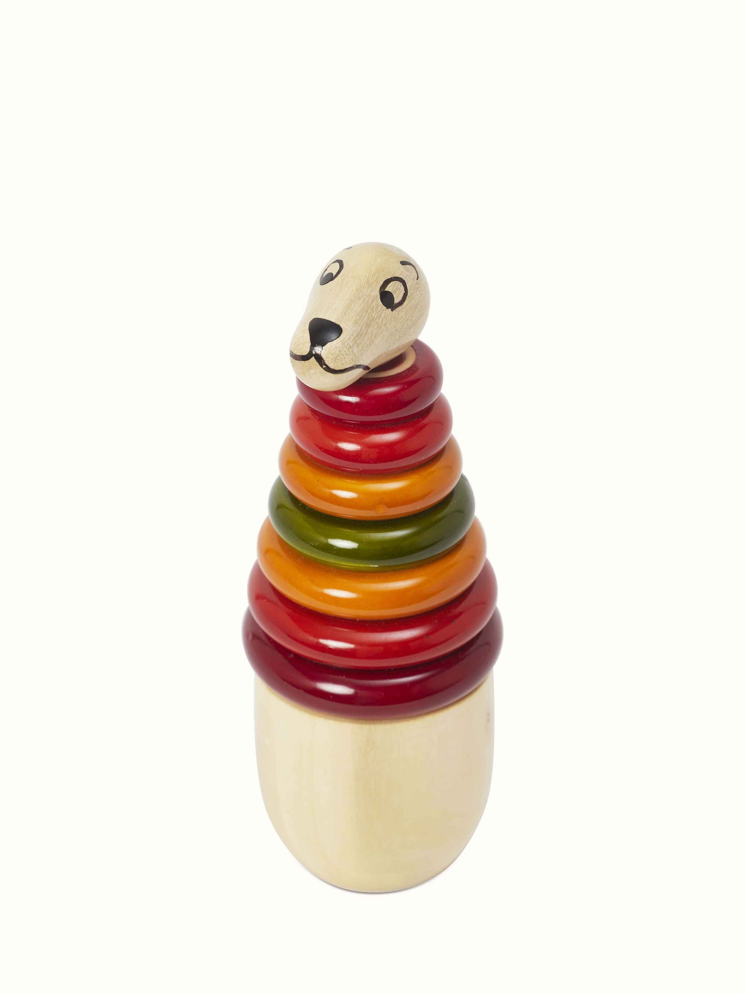 Close-up of Channapatna ivory wood kangaroo stacking toy highlighting fine wooden details and design