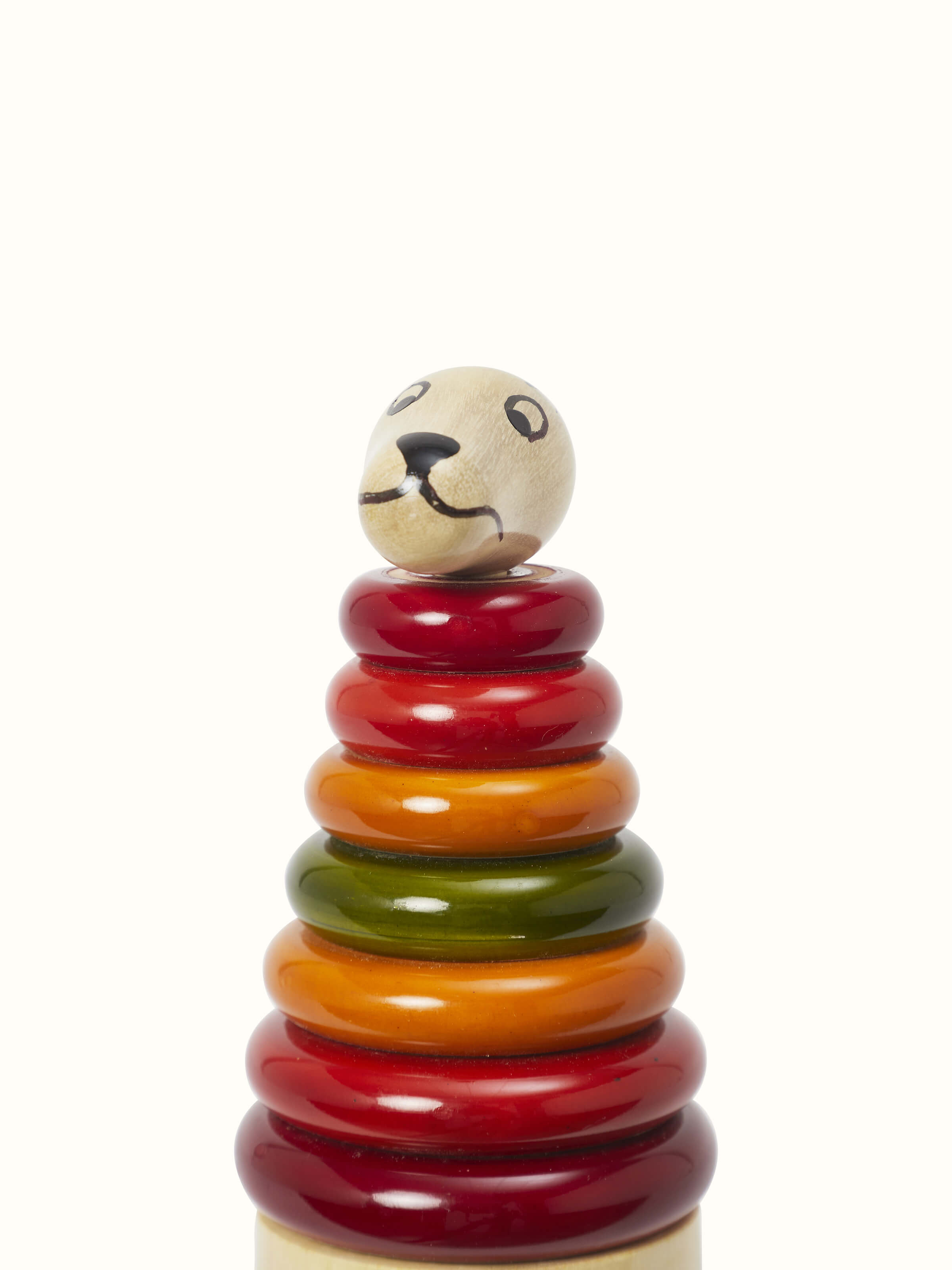 Top view of Channapatna ivory wood kangaroo stacking toy showcasing its stacking mechanism and design