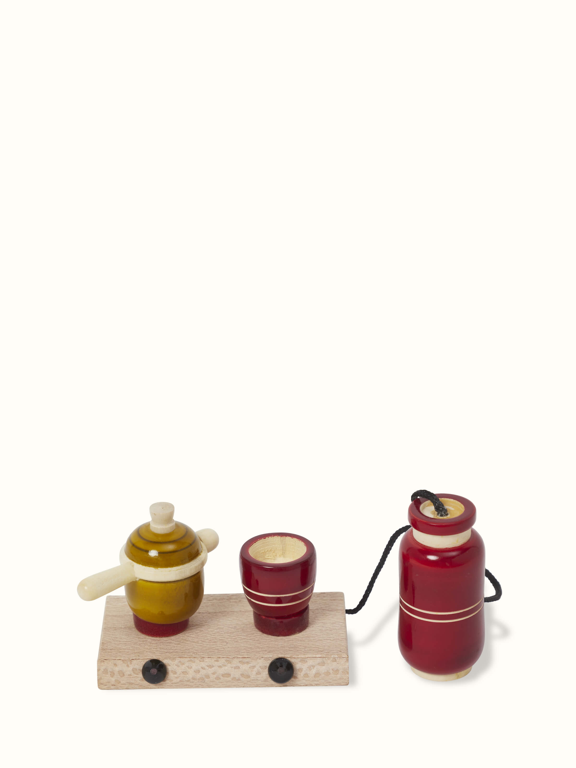 Detailed view of Channapatna wooden children's kitchen set