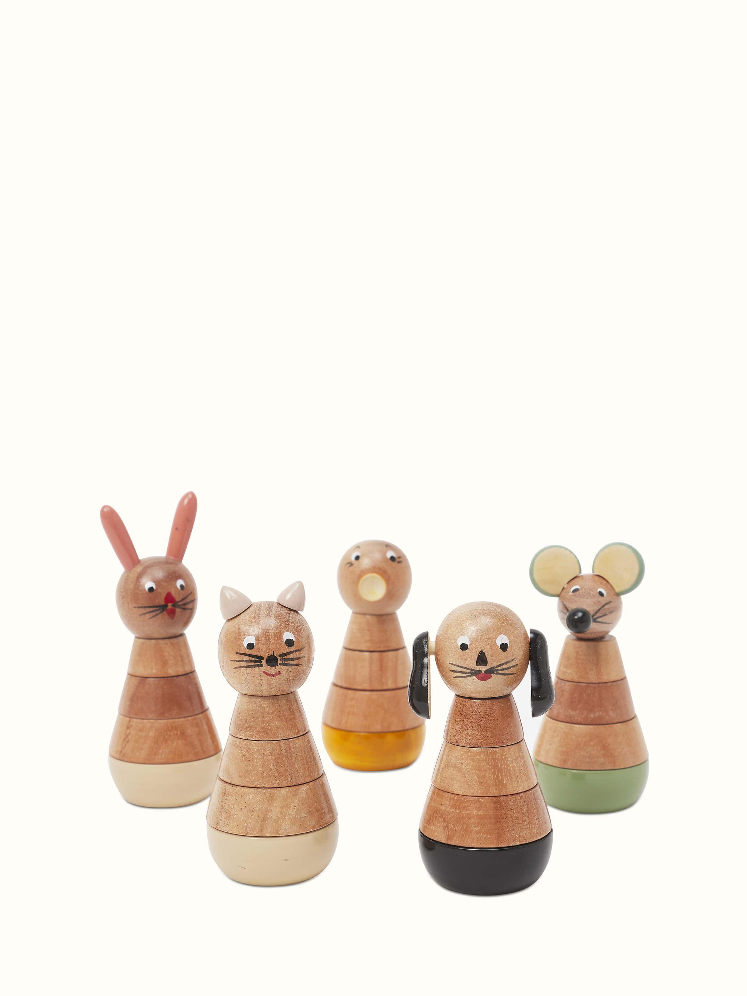 Front view of Channapatna ivory wood counting set in beige showcasing its smooth finish and traditional design.