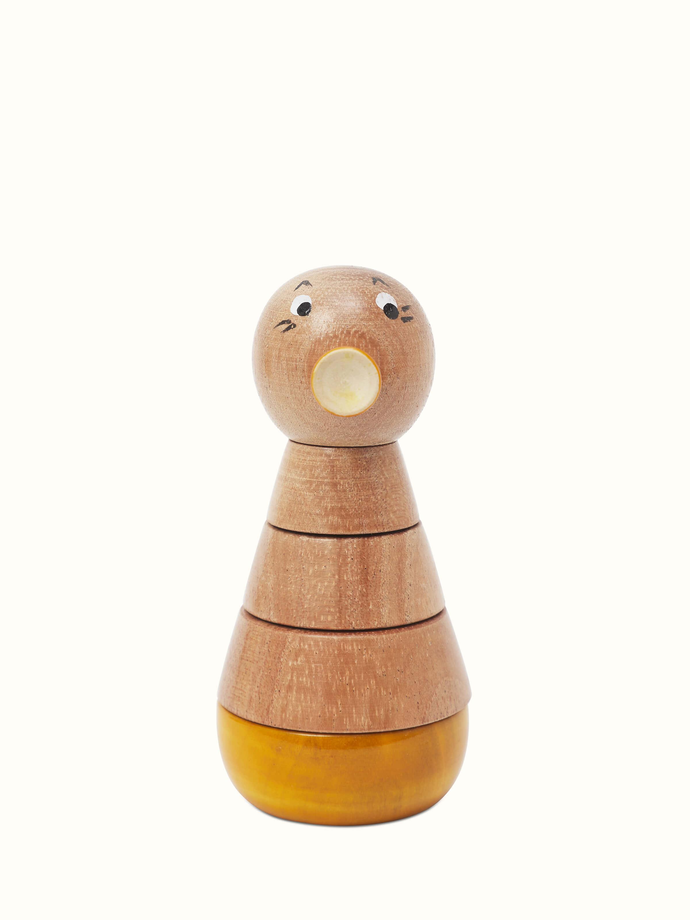 Detailed view of Channapatna ivory wood counting set in beige highlighting the intricate woodwork and smooth finish.