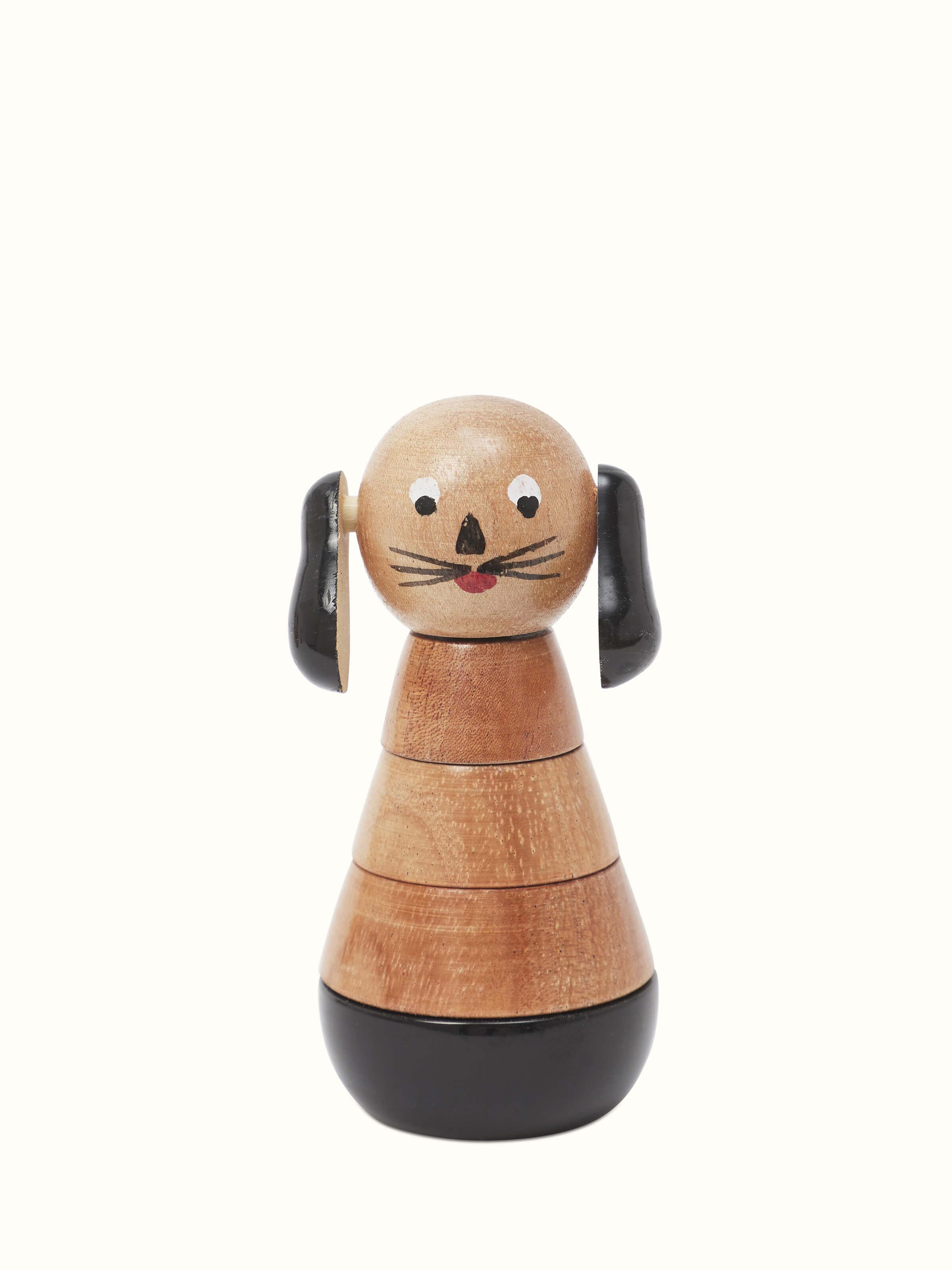 Close-up view of Channapatna ivory wood counting set in beige focusing on the detailed carvings and finish.