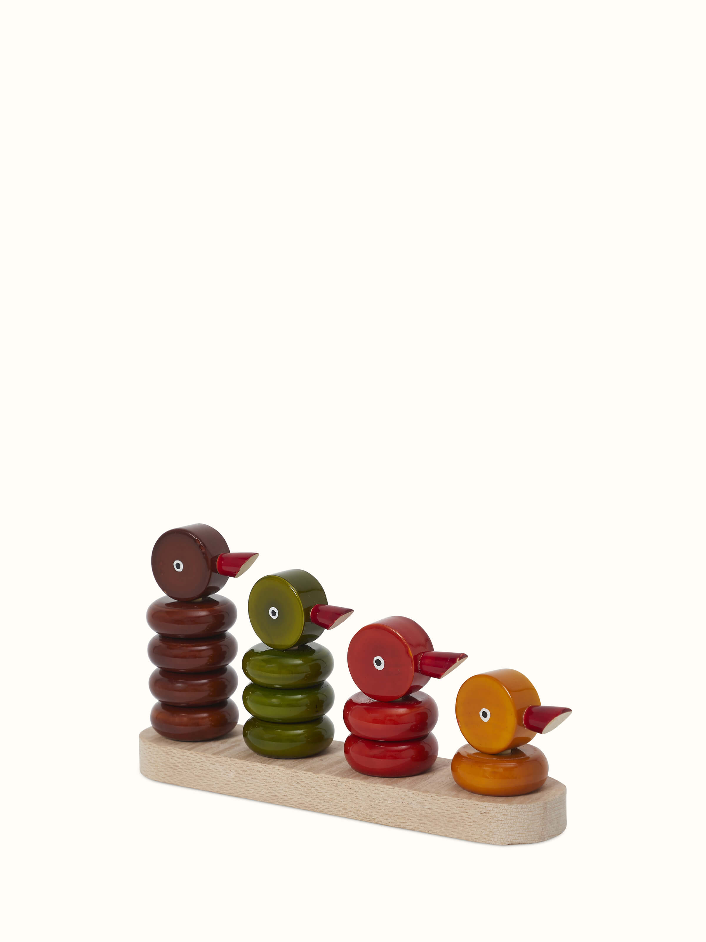 Detailed view of Channapatna Ivory Wood Stacking Ducks (4 pcs) highlighting intricate carvings