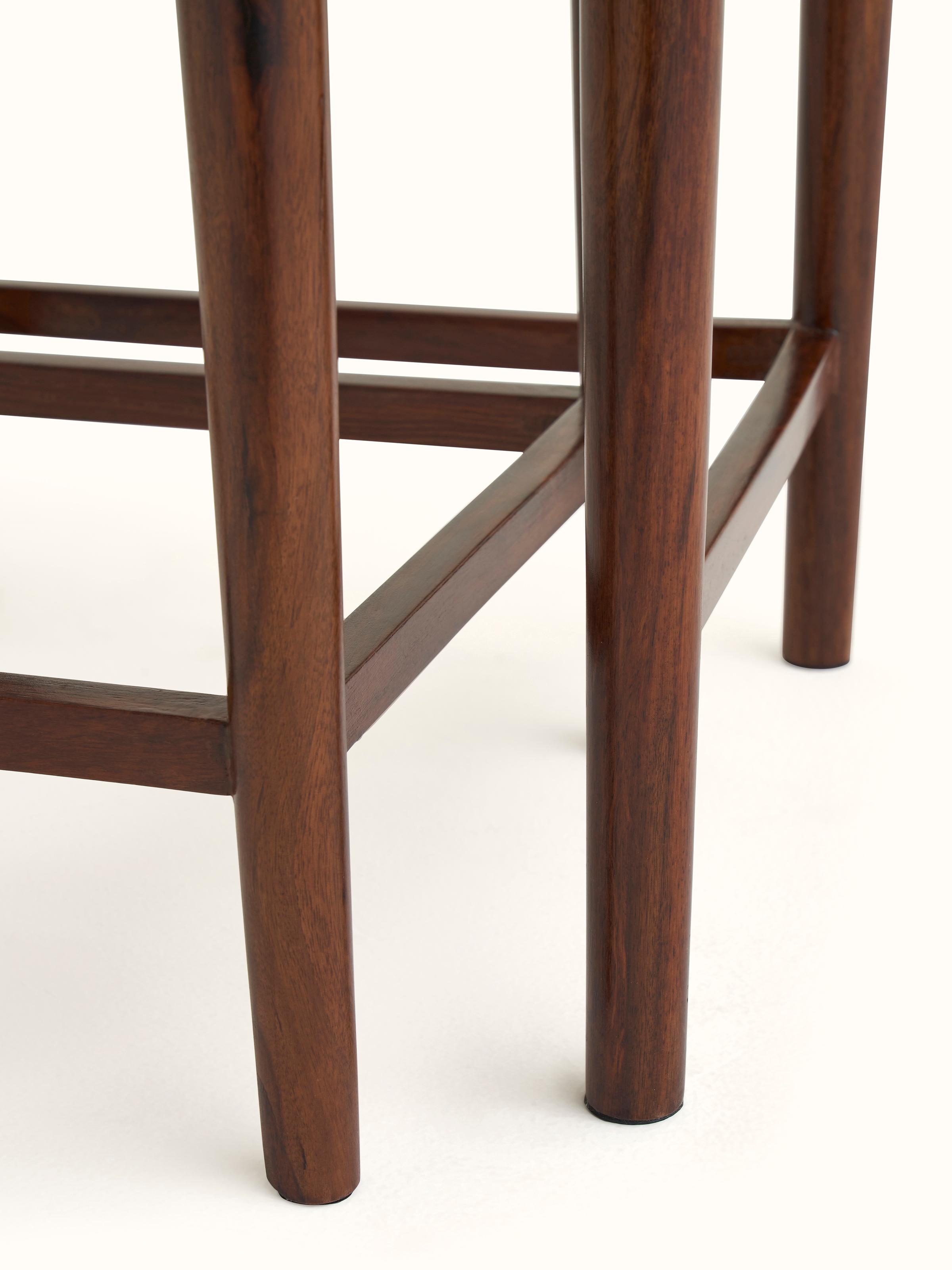 Side view of marble inlaid sheesham wood nesting table set, emphasizing the design and quality of the marble inlay