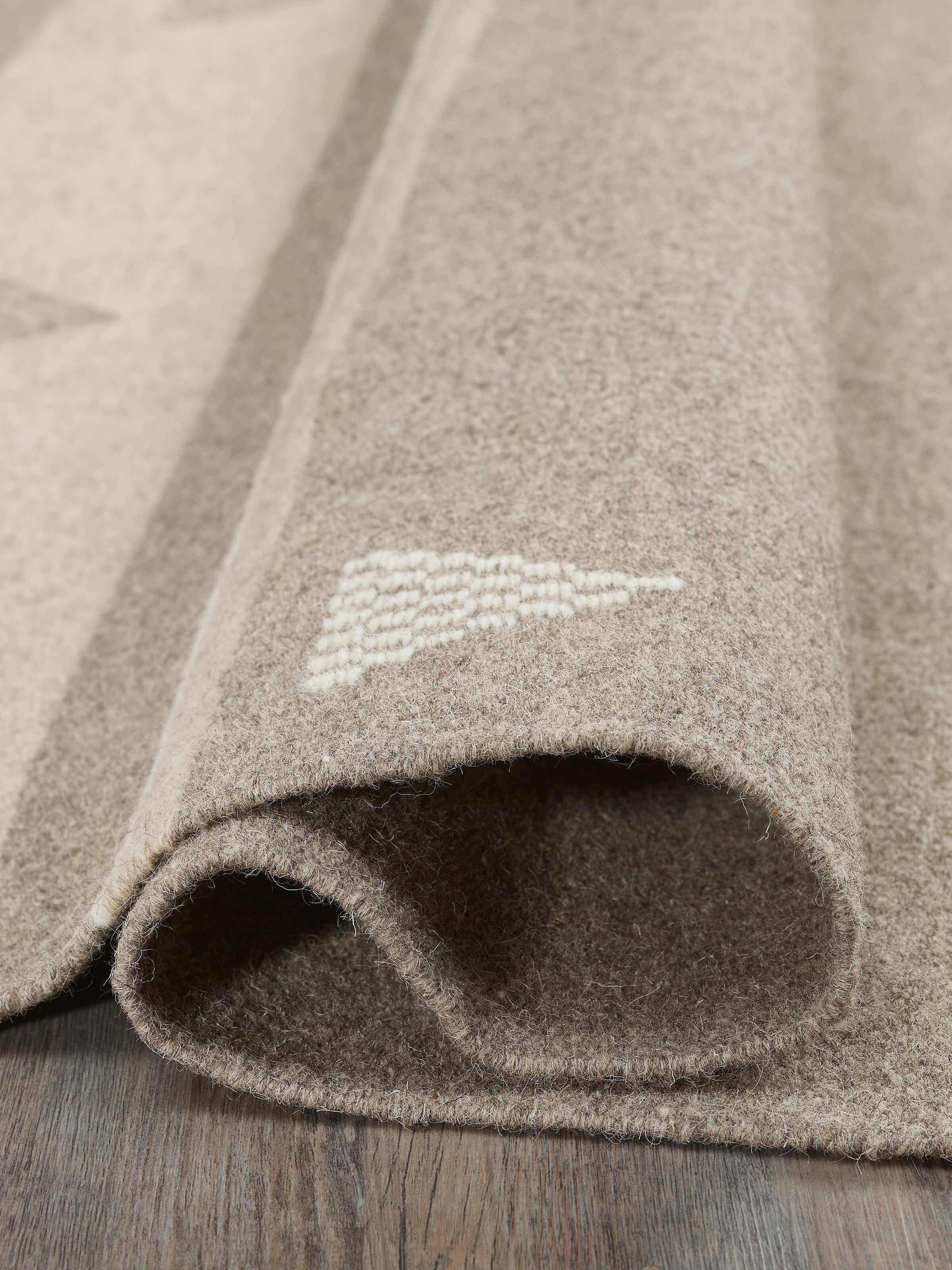 Front view of Nomad Stripes Buti Beige Jawaja Wool & Cotton Handloom Dhurrie (4x6 ft) showcasing the stripes and colors.