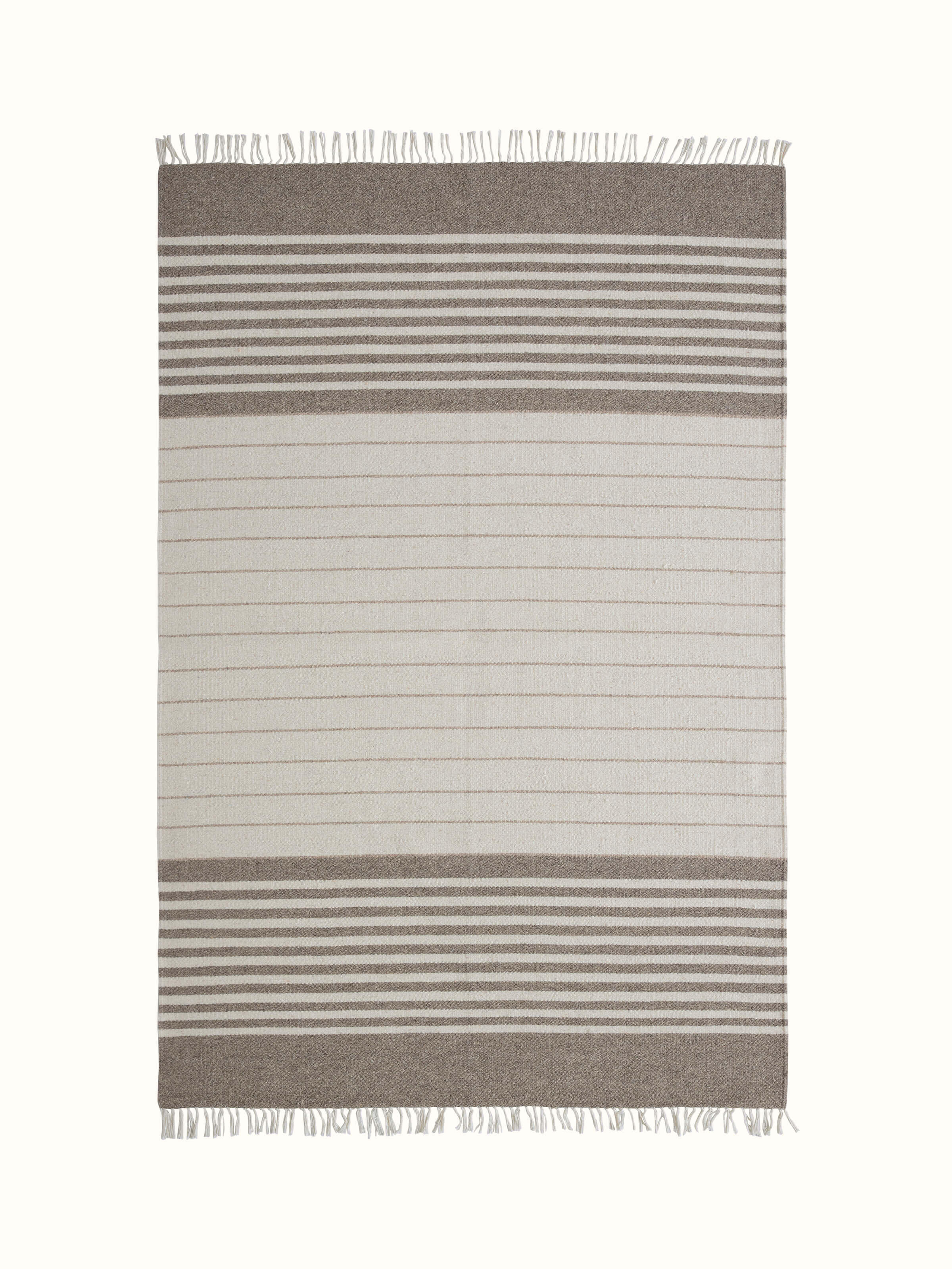 Nomad stripes beige ivory Jawaja wool and cotton handloom dhurrie (4x6 ft) displayed fully