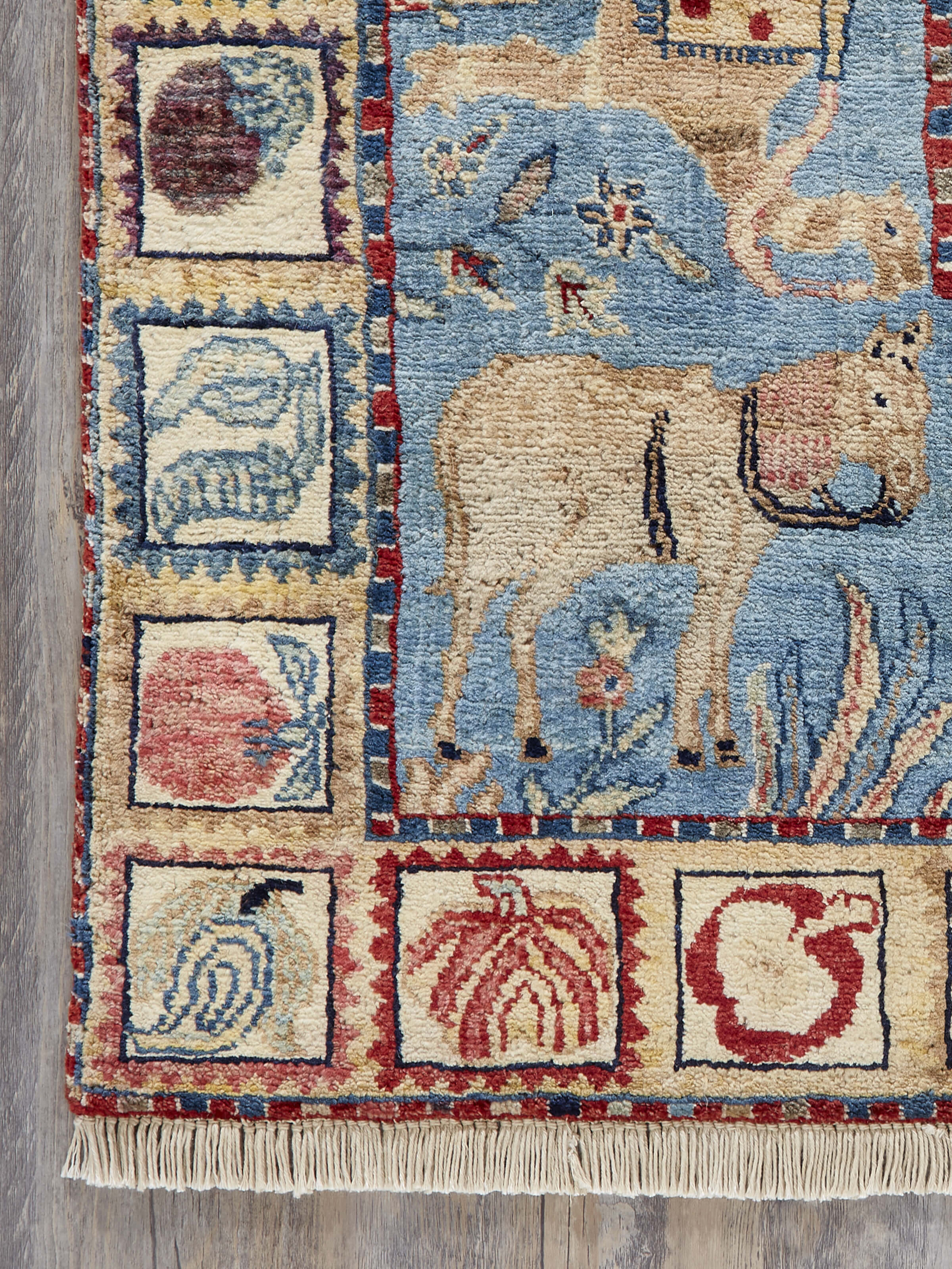 Full view of Traditional pazyryk Jaipur wool hand-knotted rug displaying its overall design and craftsmanship