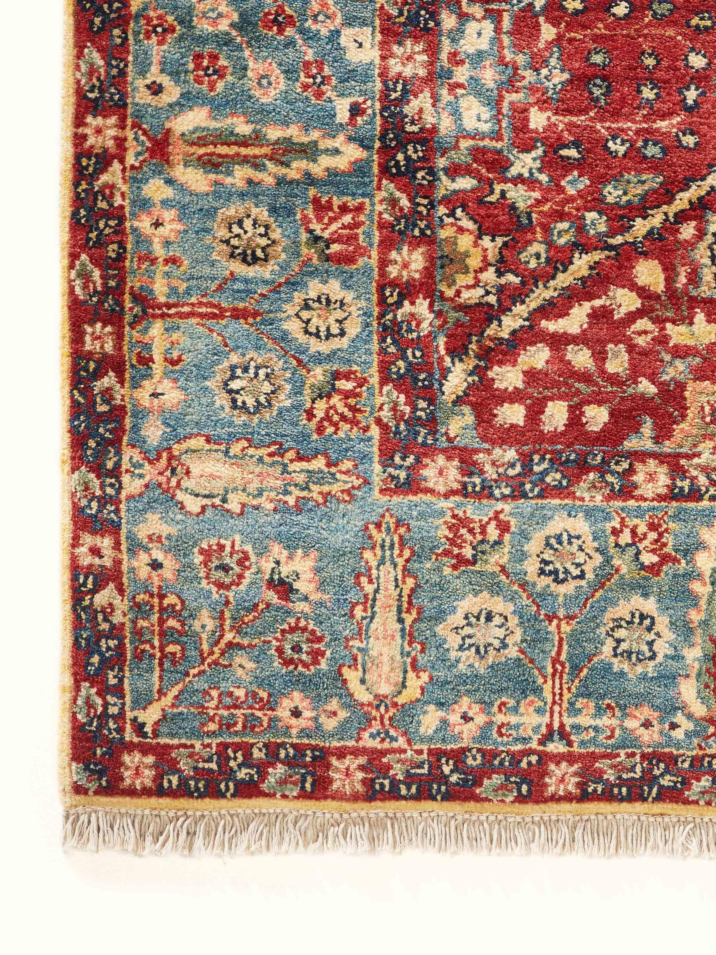 Close-up detail showing the intricate red pattern of Jaipur wool Ziegler runner